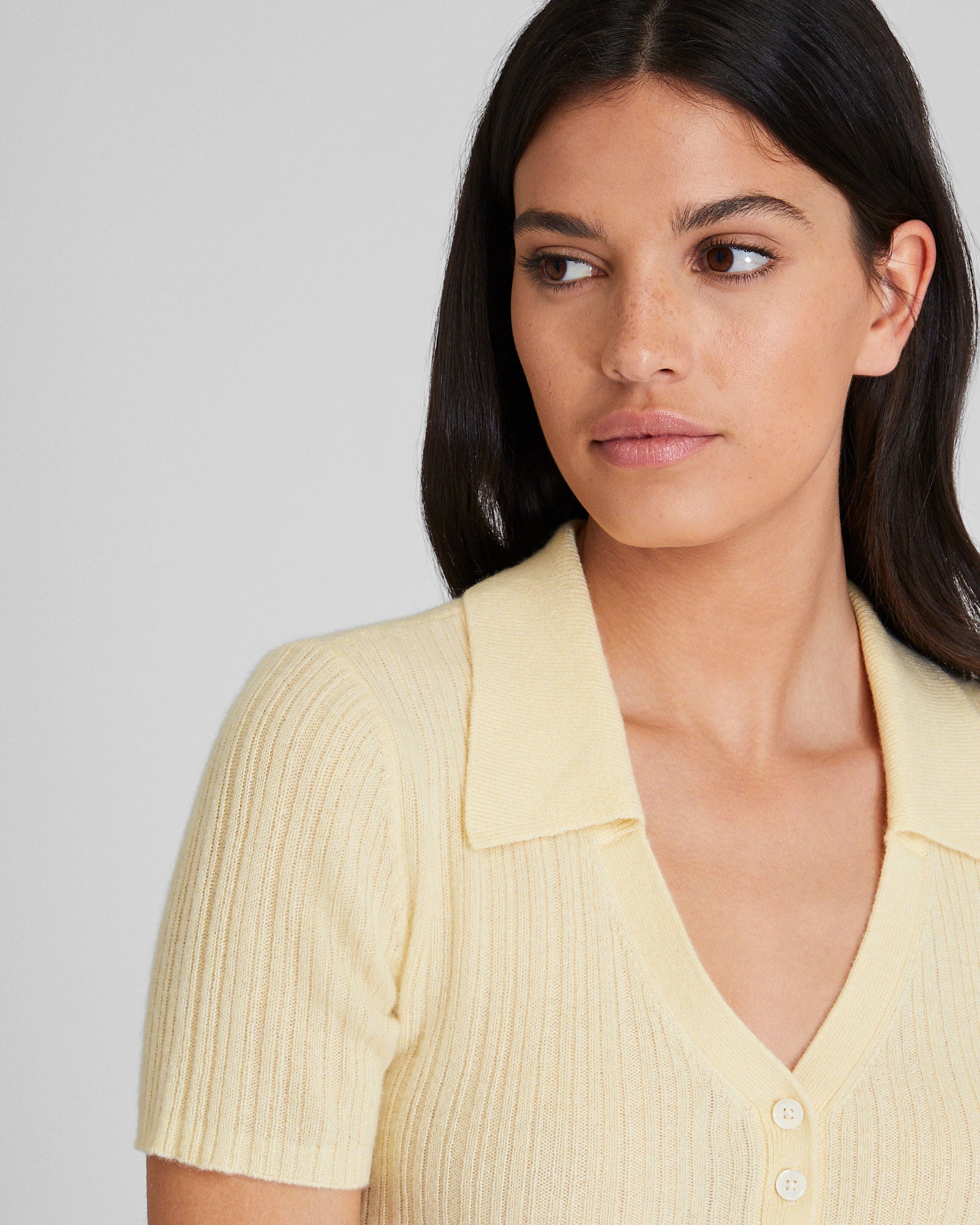 CLUB MONACO - Cashmere Collar Ribbed Sweater - Light Yellow