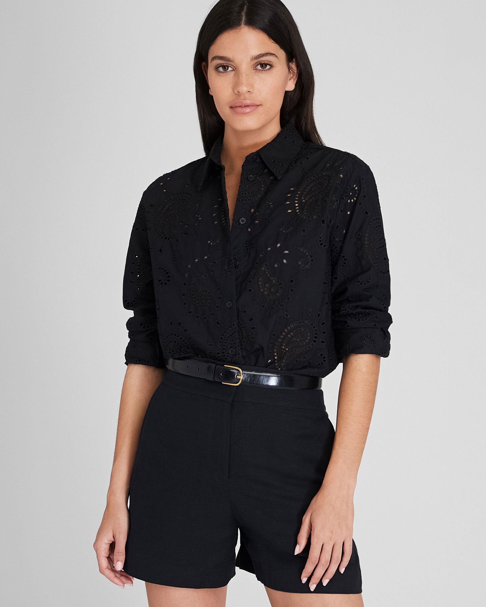 CLUB MONACO - Chemise à œillets motif cachemire - Noir