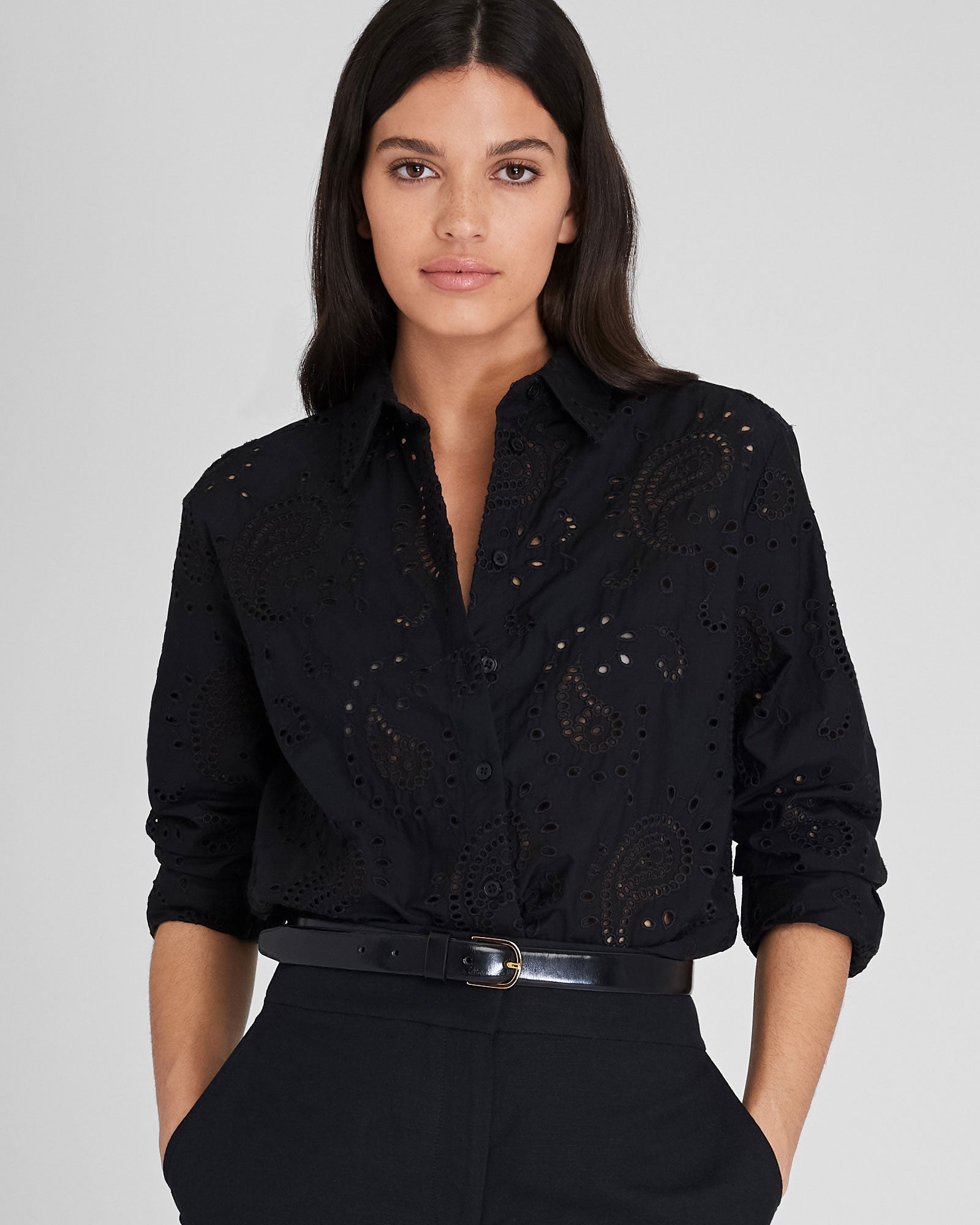 CLUB MONACO - Chemise à œillets motif cachemire - Noir