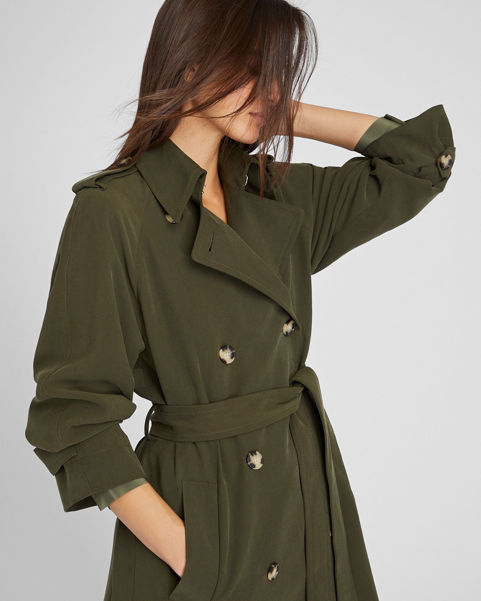 CLUB MONACO - Draped Trench - Olive Pit