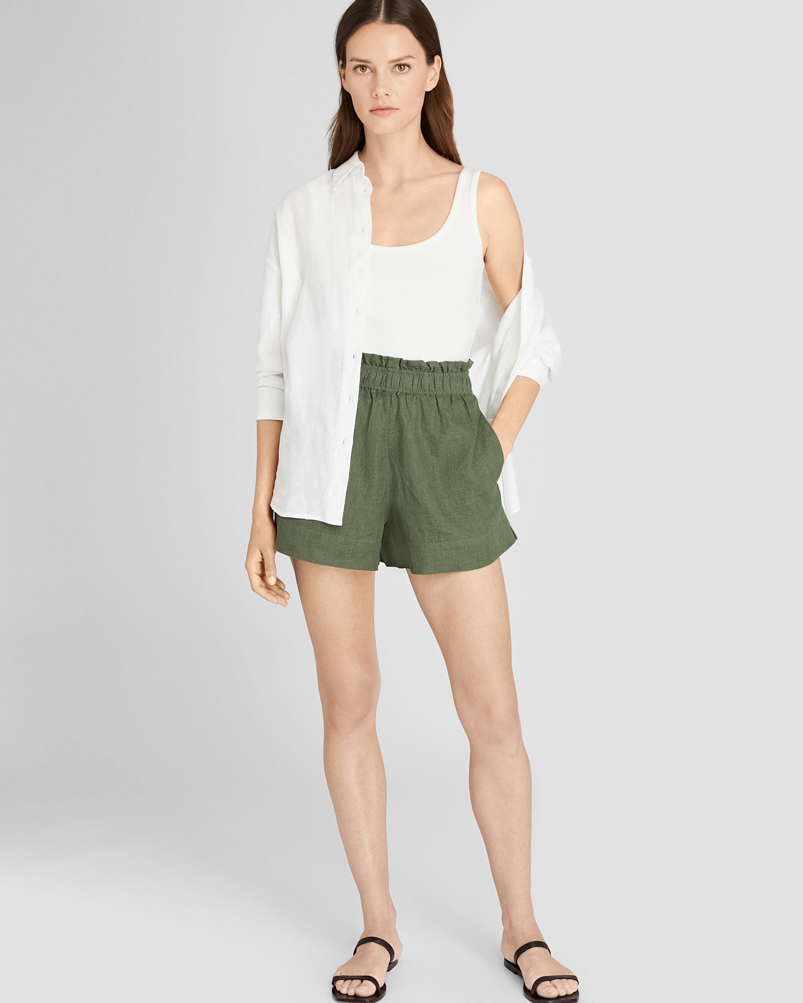 CLUB MONACO - Linen Blend Pull-On Short - Thyme