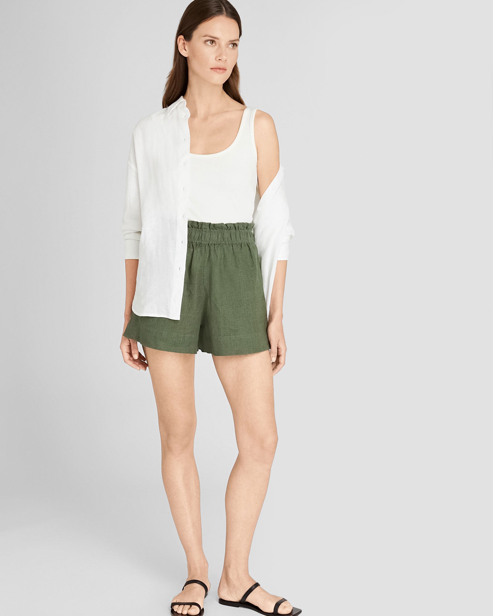 CLUB MONACO - Linen Blend Pull-On Short - Thyme
