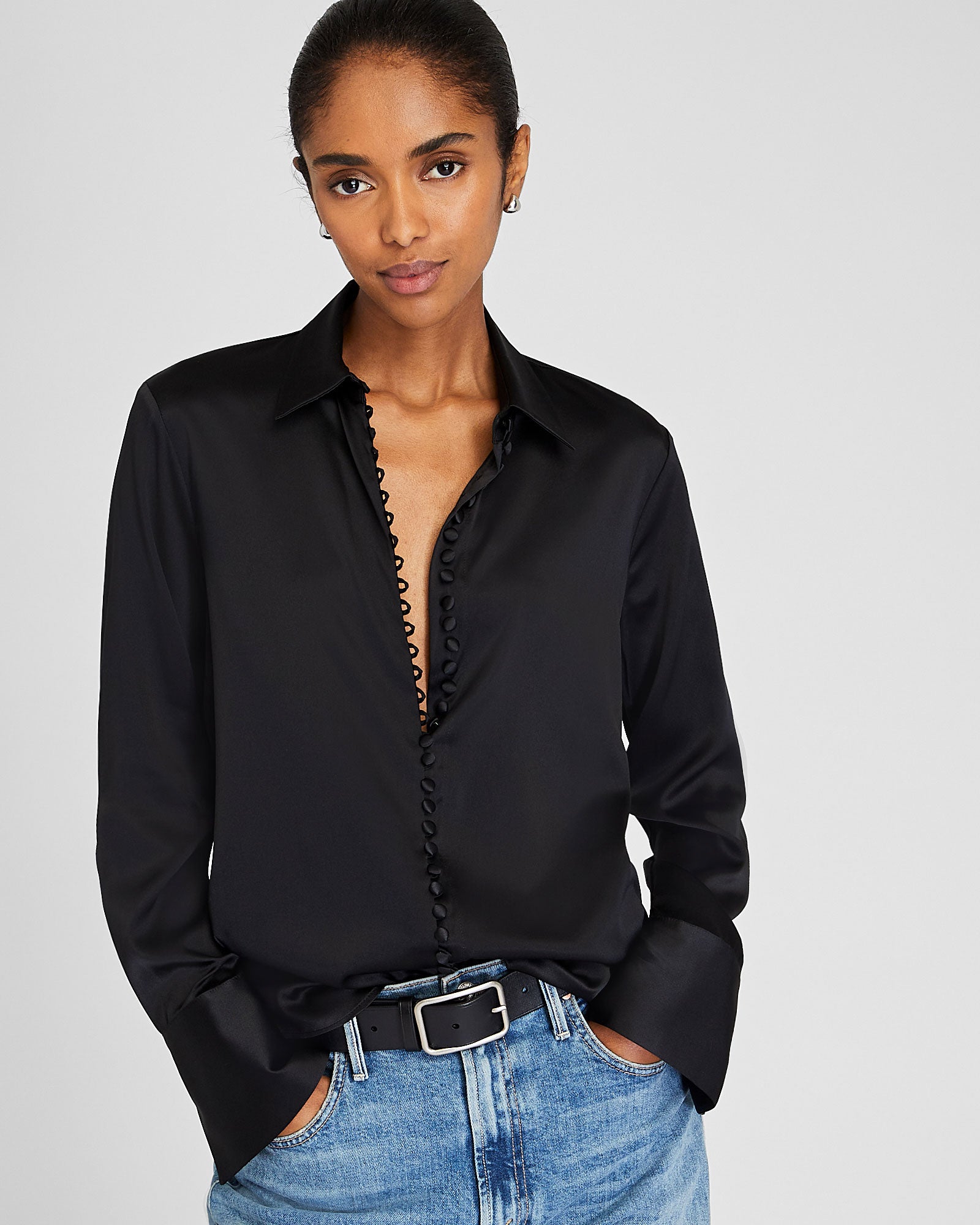 CLUB MONACO - Chemise Helek en soie charmeuse - Noir
