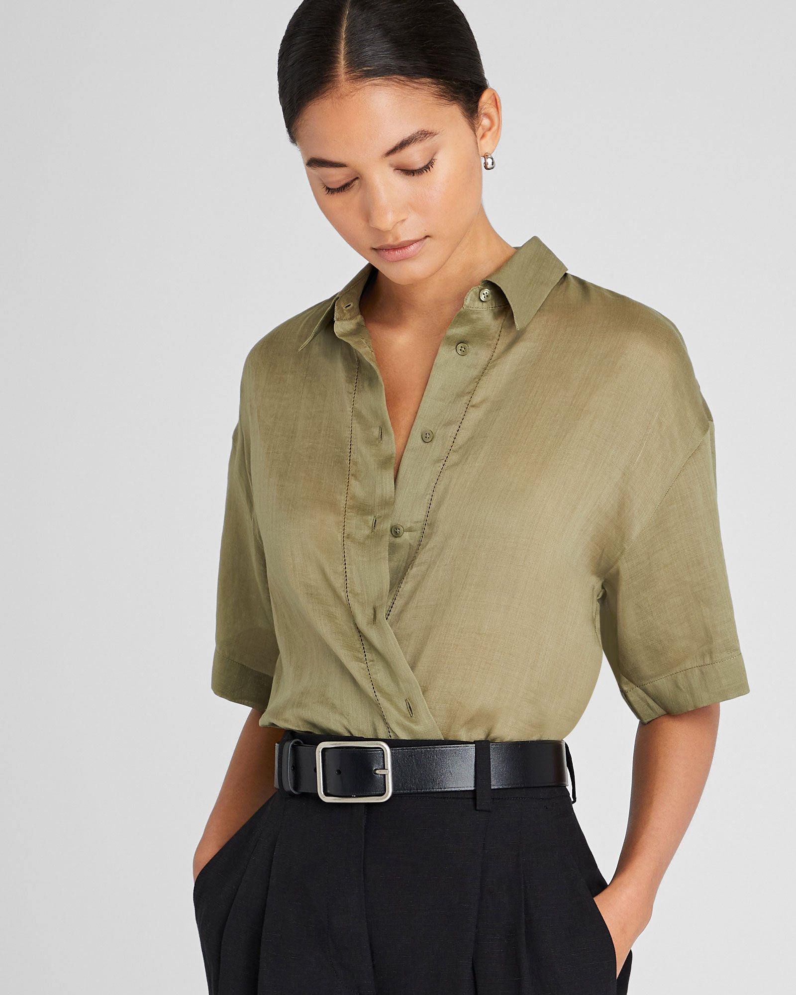 CLUB MONACO - Chemise boutonnée en ramie - Thym