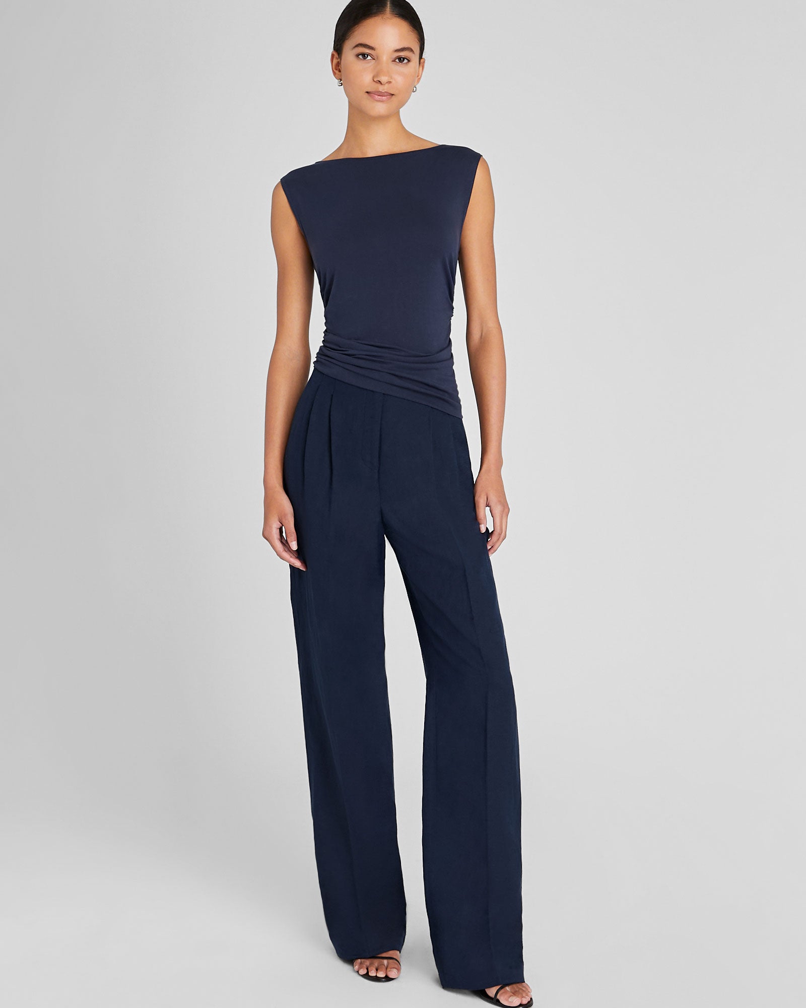 CLUB MONACO - Ruched Knit Top - Navy