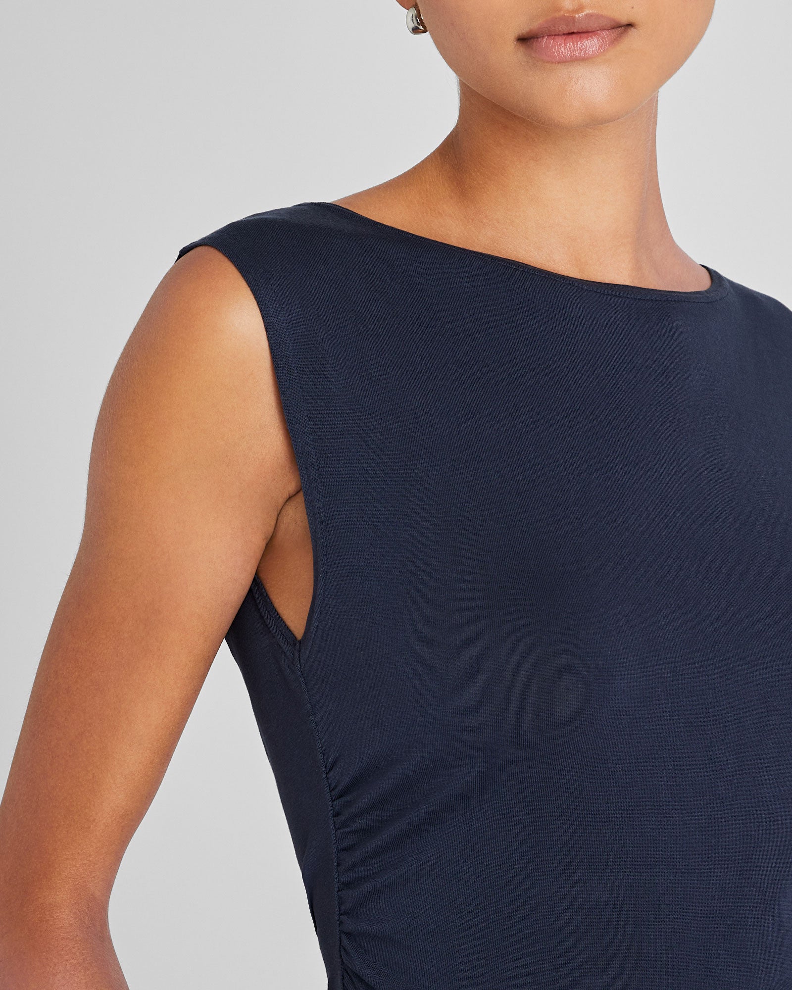 CLUB MONACO - Ruched Knit Top - Navy