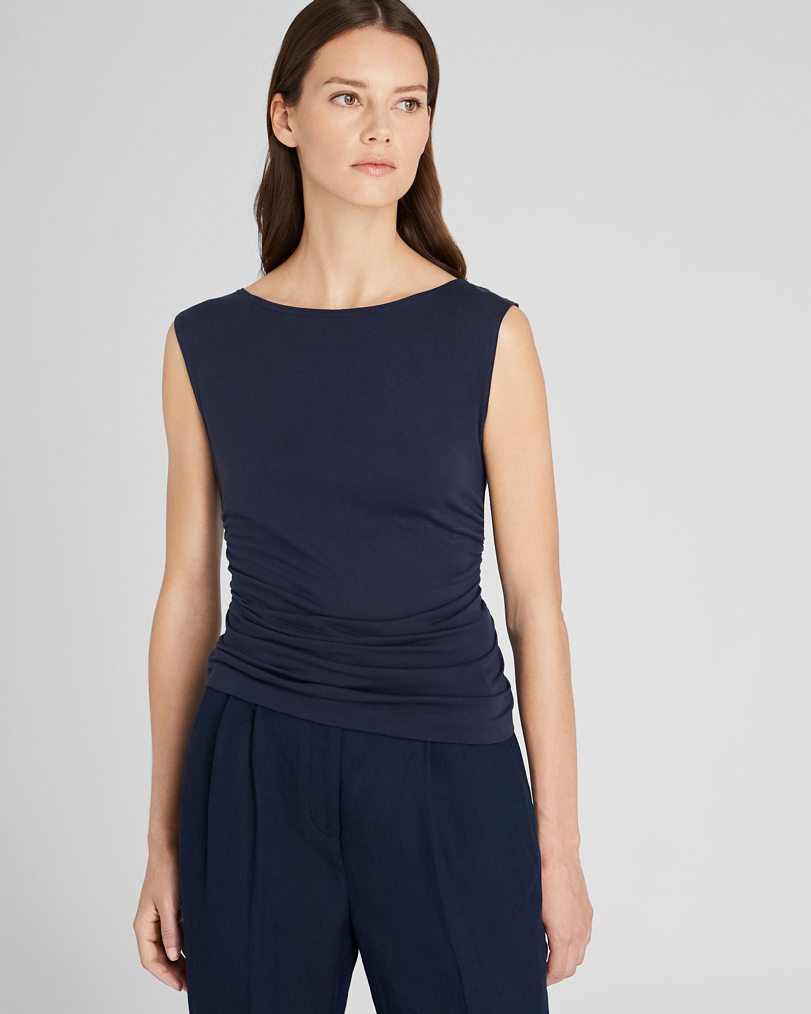 CLUB MONACO - Ruched Knit Top - Navy