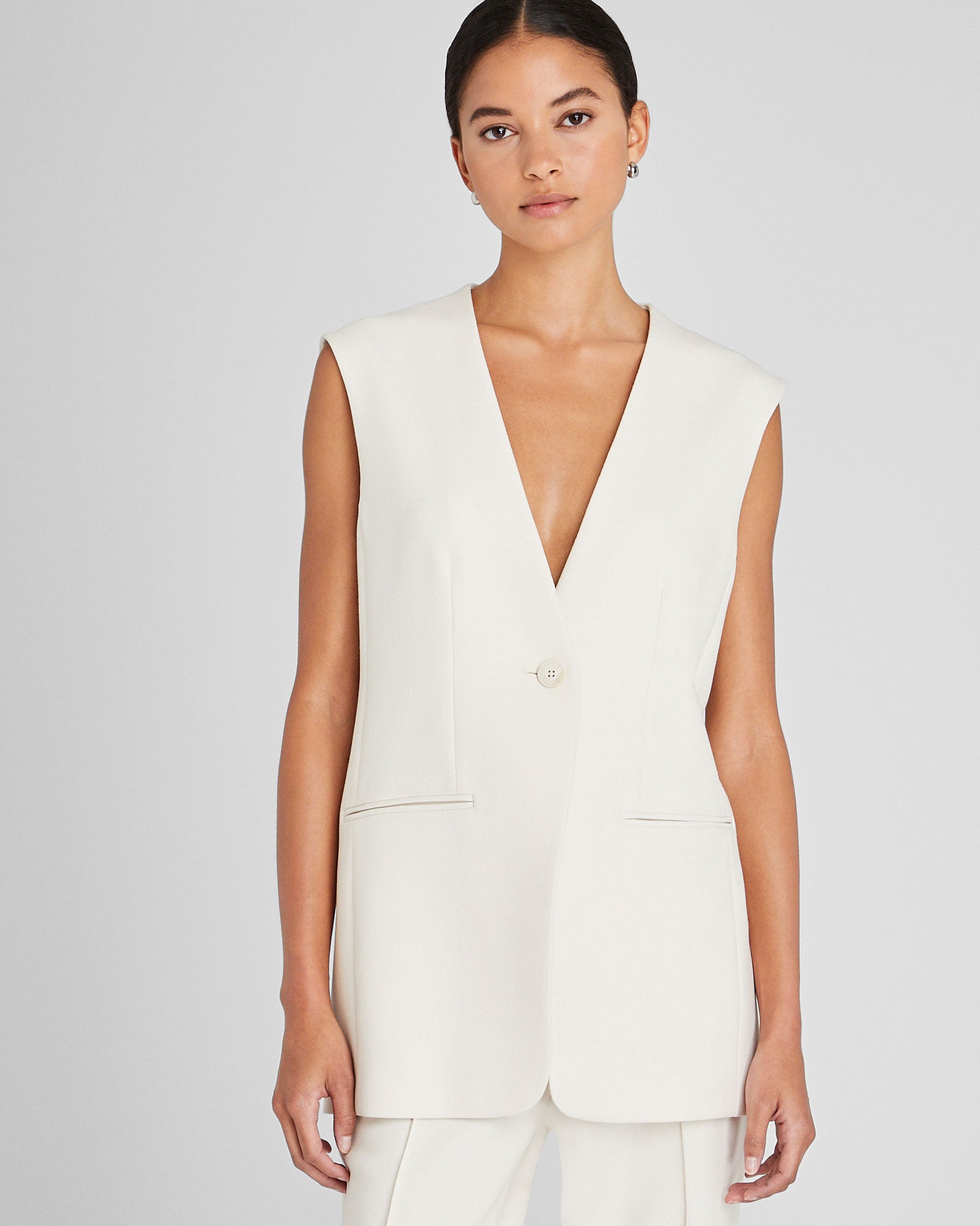 CLUB MONACO - Gilet long décontracté - Blanc Cassé