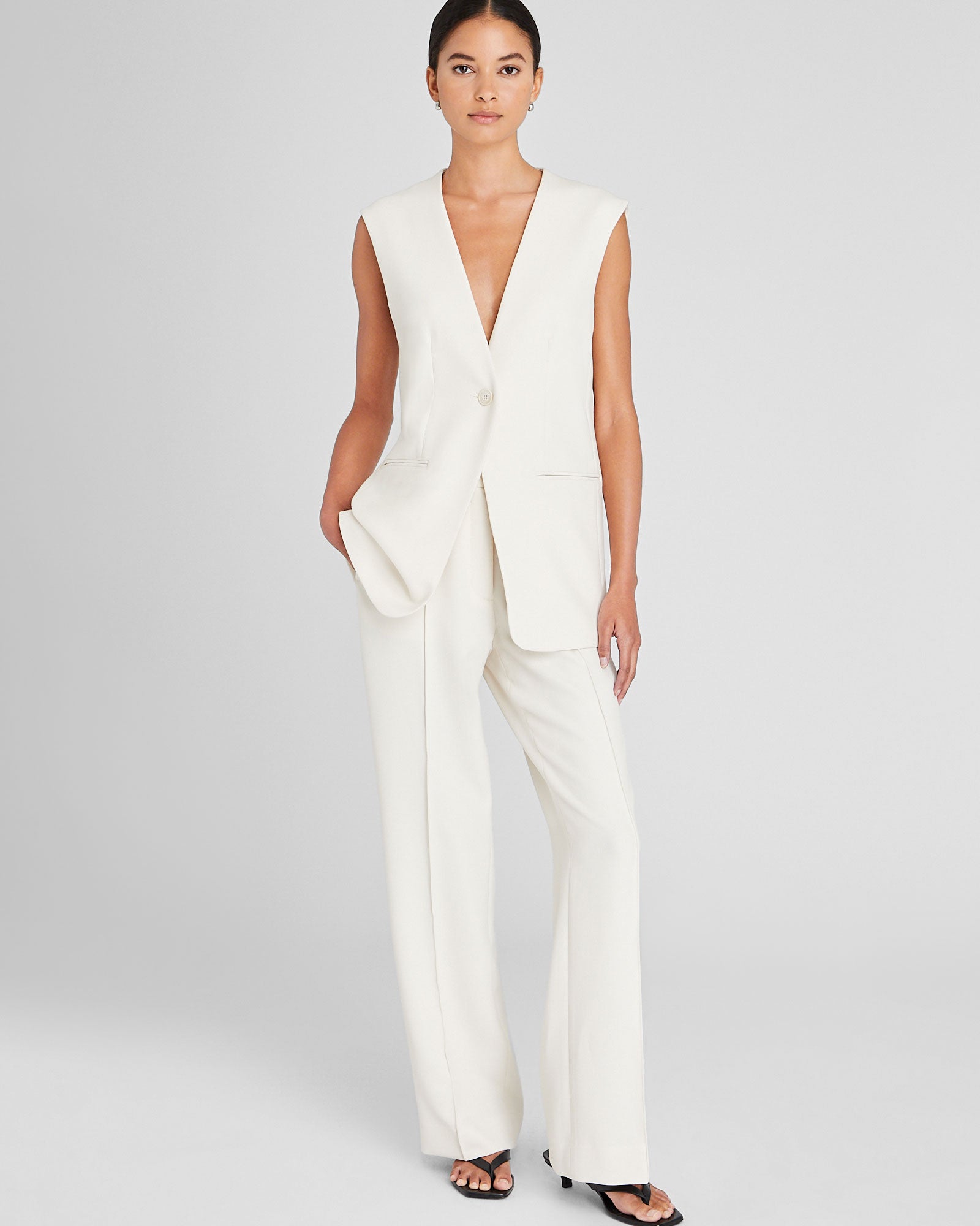CLUB MONACO - Gilet long décontracté - Blanc Cassé