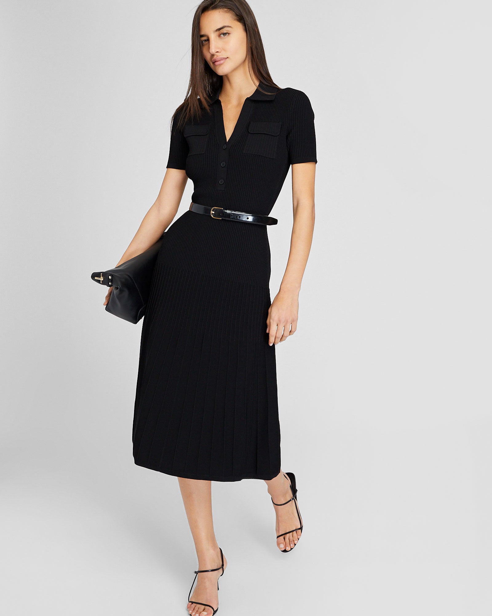 CLUB MONACO - Robe à col polo tricoteuse - Noir
