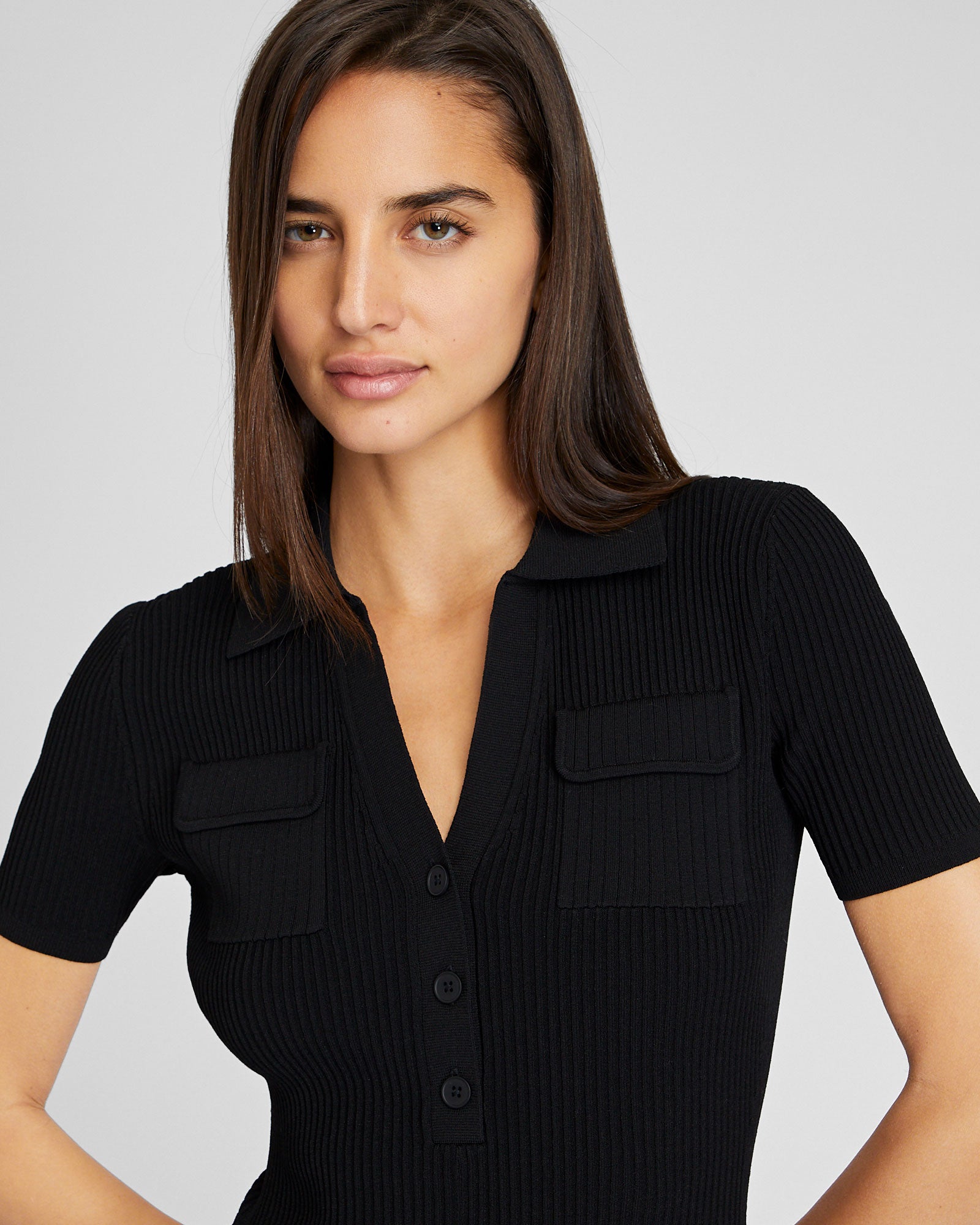CLUB MONACO - Robe à col polo tricoteuse - Noir