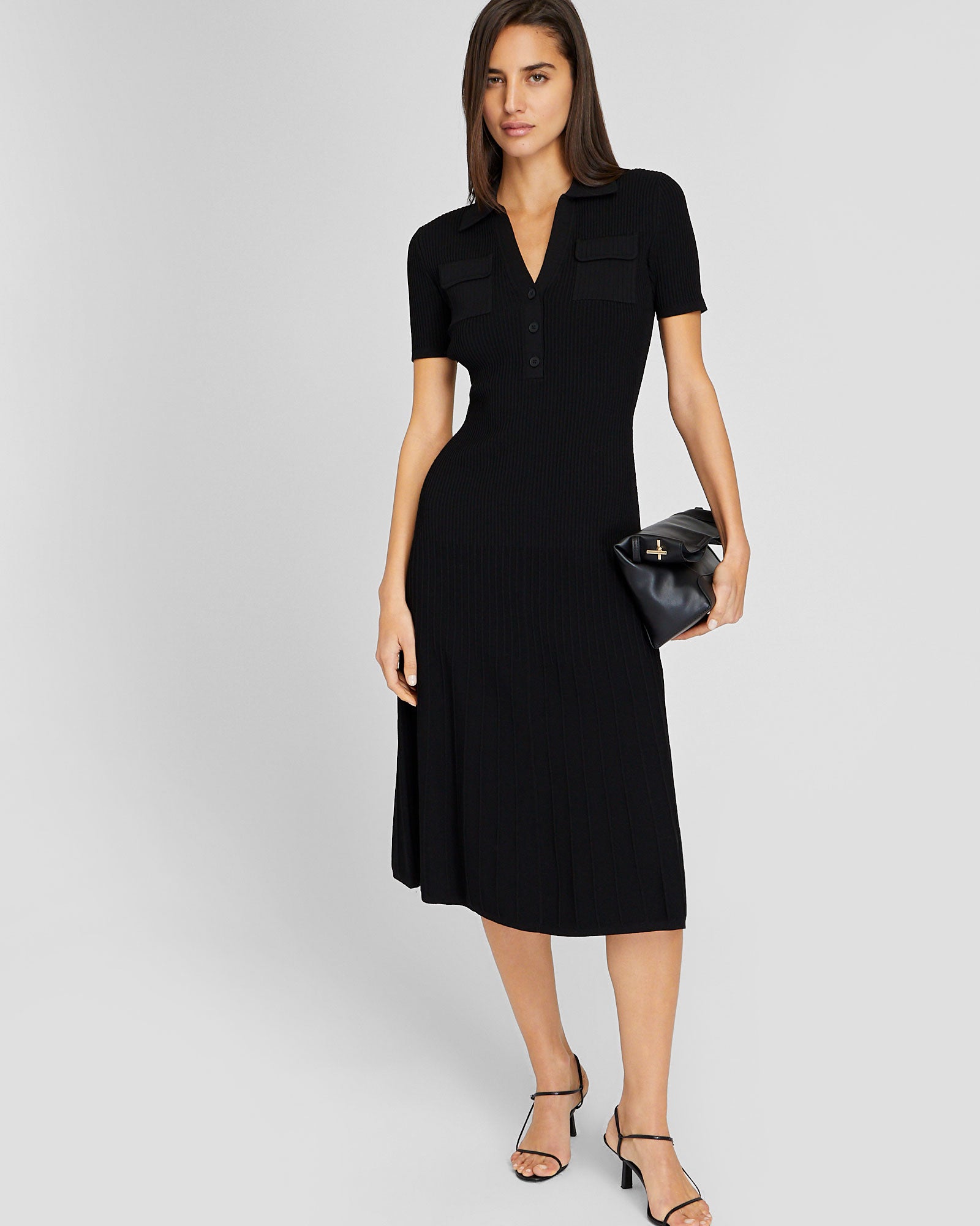 CLUB MONACO - Robe à col polo tricoteuse - Noir