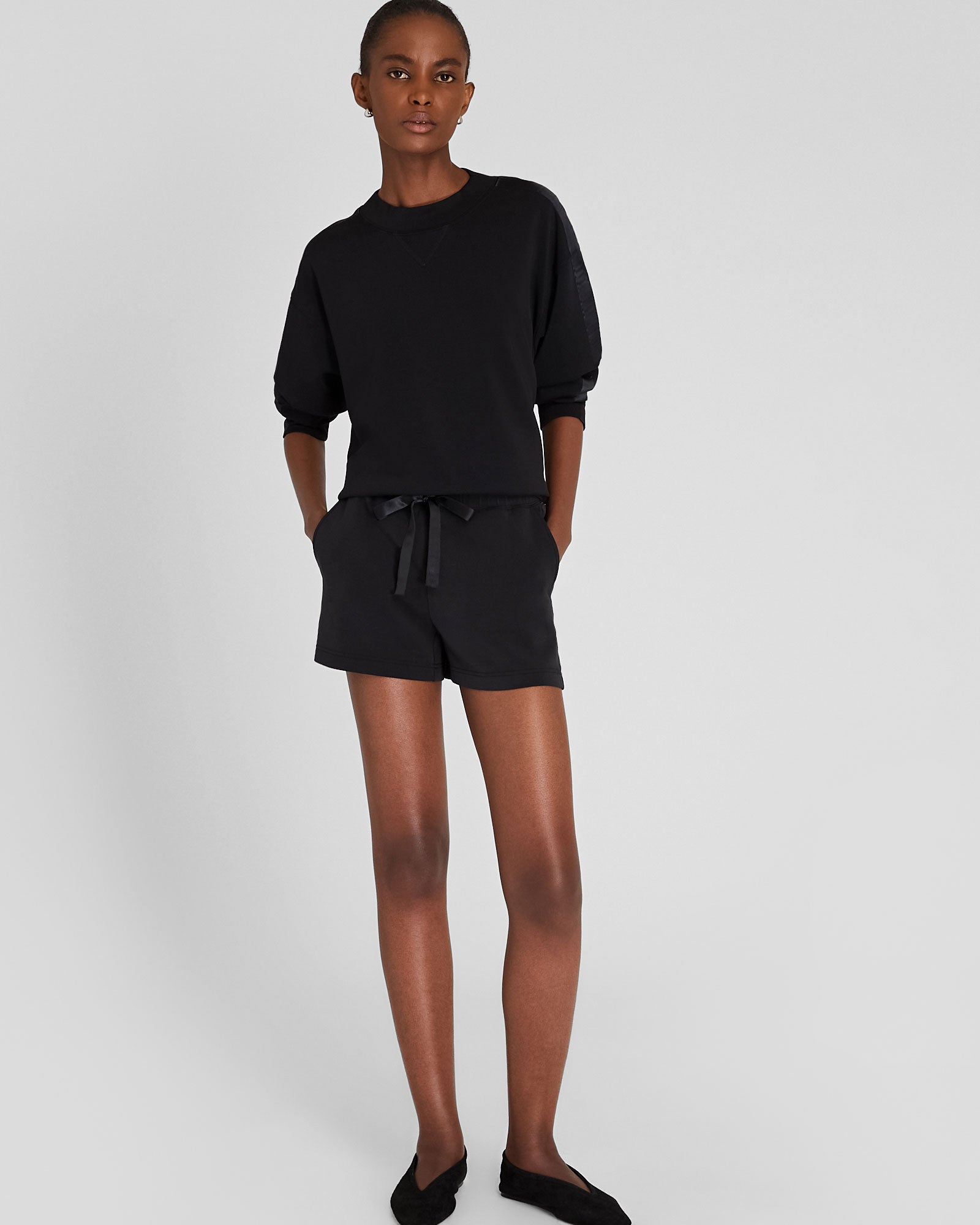CLUB MONACO - Satin Stripe Knit Short - Black