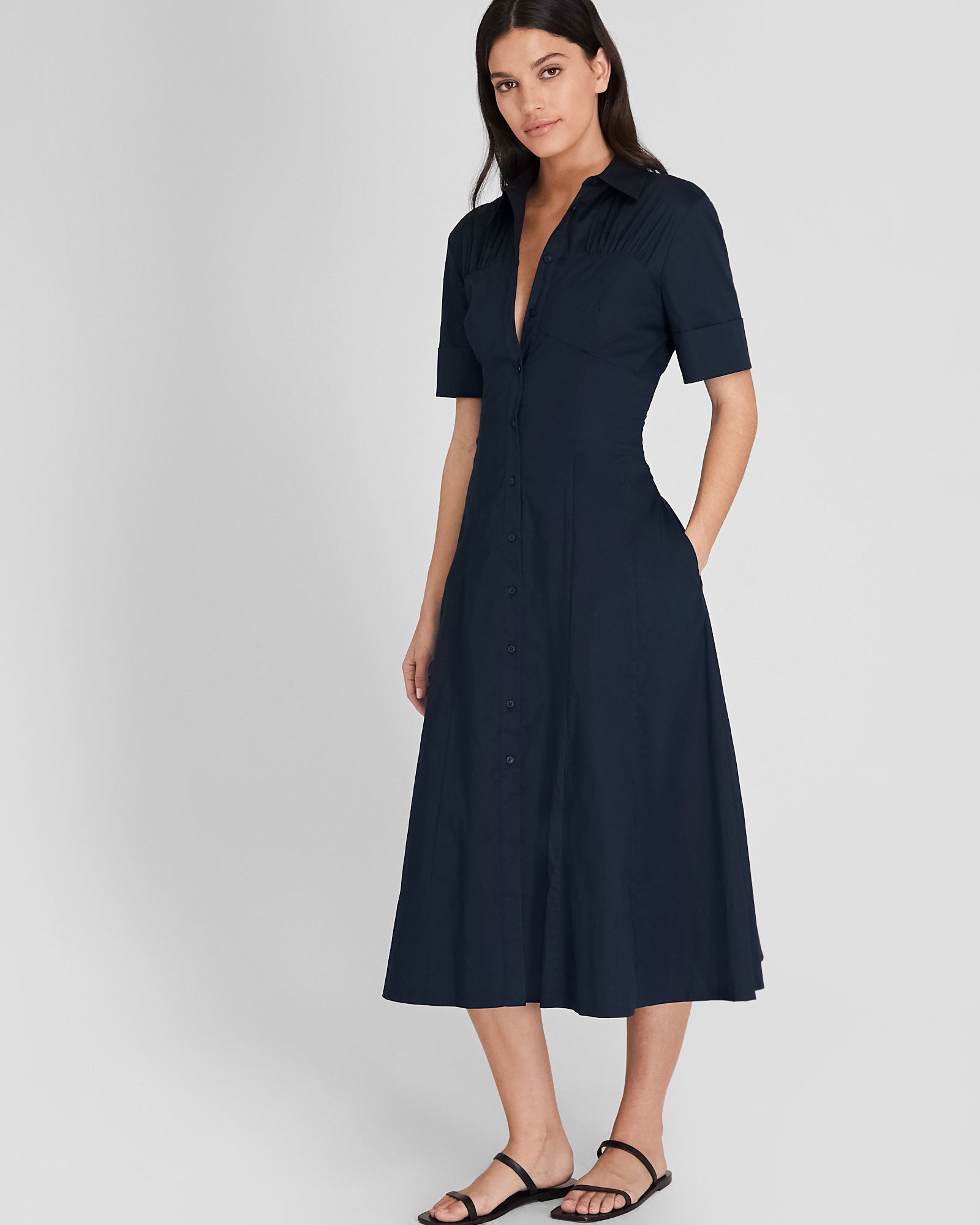CLUB MONACO - Cotton Poplin Midi Shirt Dress - Navy