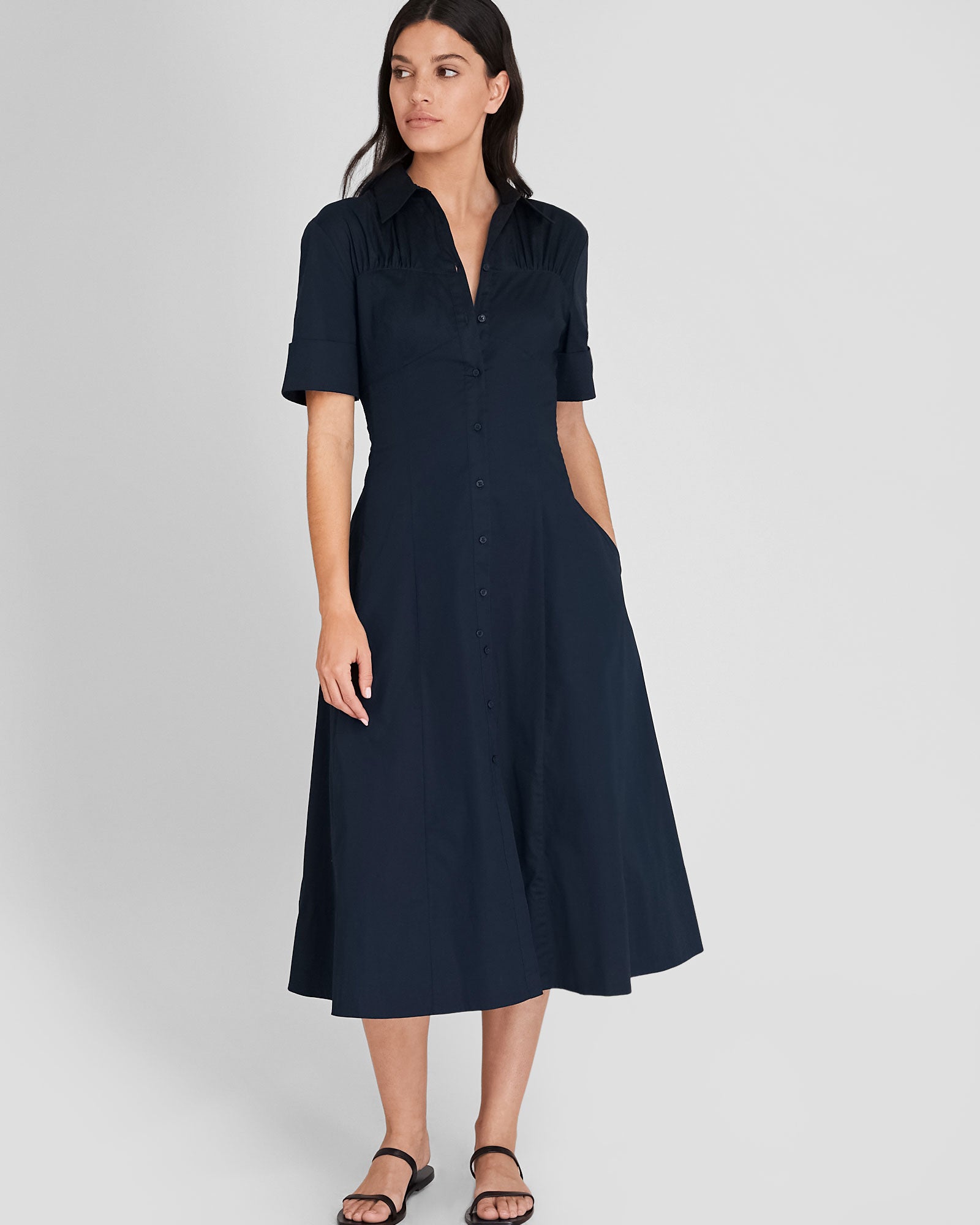 CLUB MONACO - Cotton Poplin Midi Shirt Dress - Navy