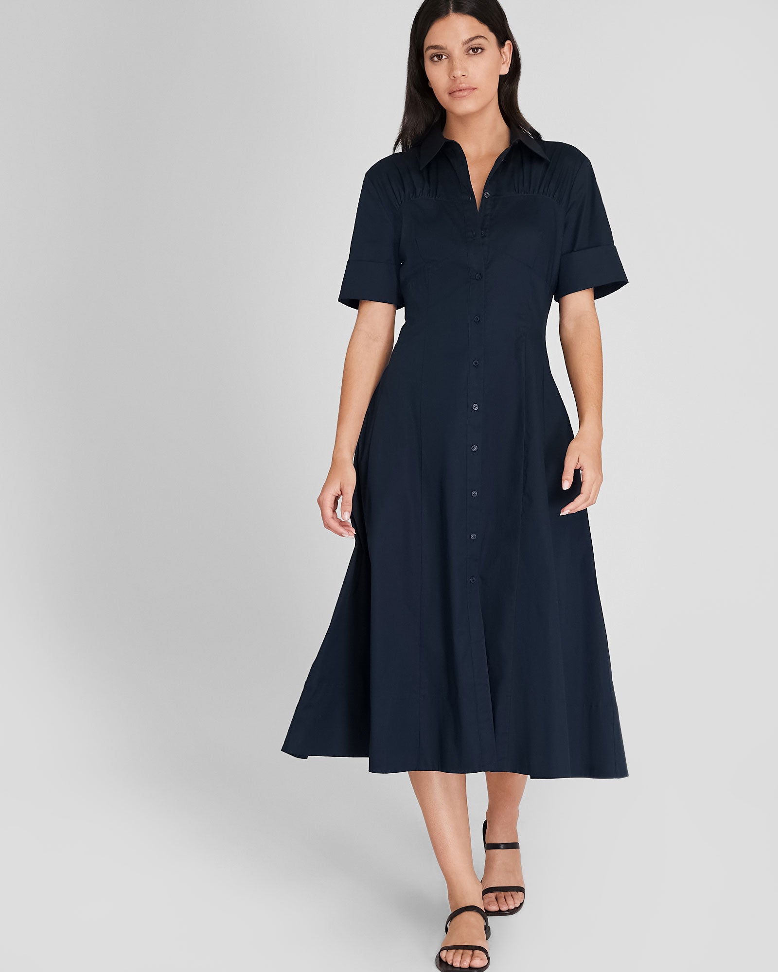 CLUB MONACO - Cotton Poplin Midi Shirt Dress - Navy
