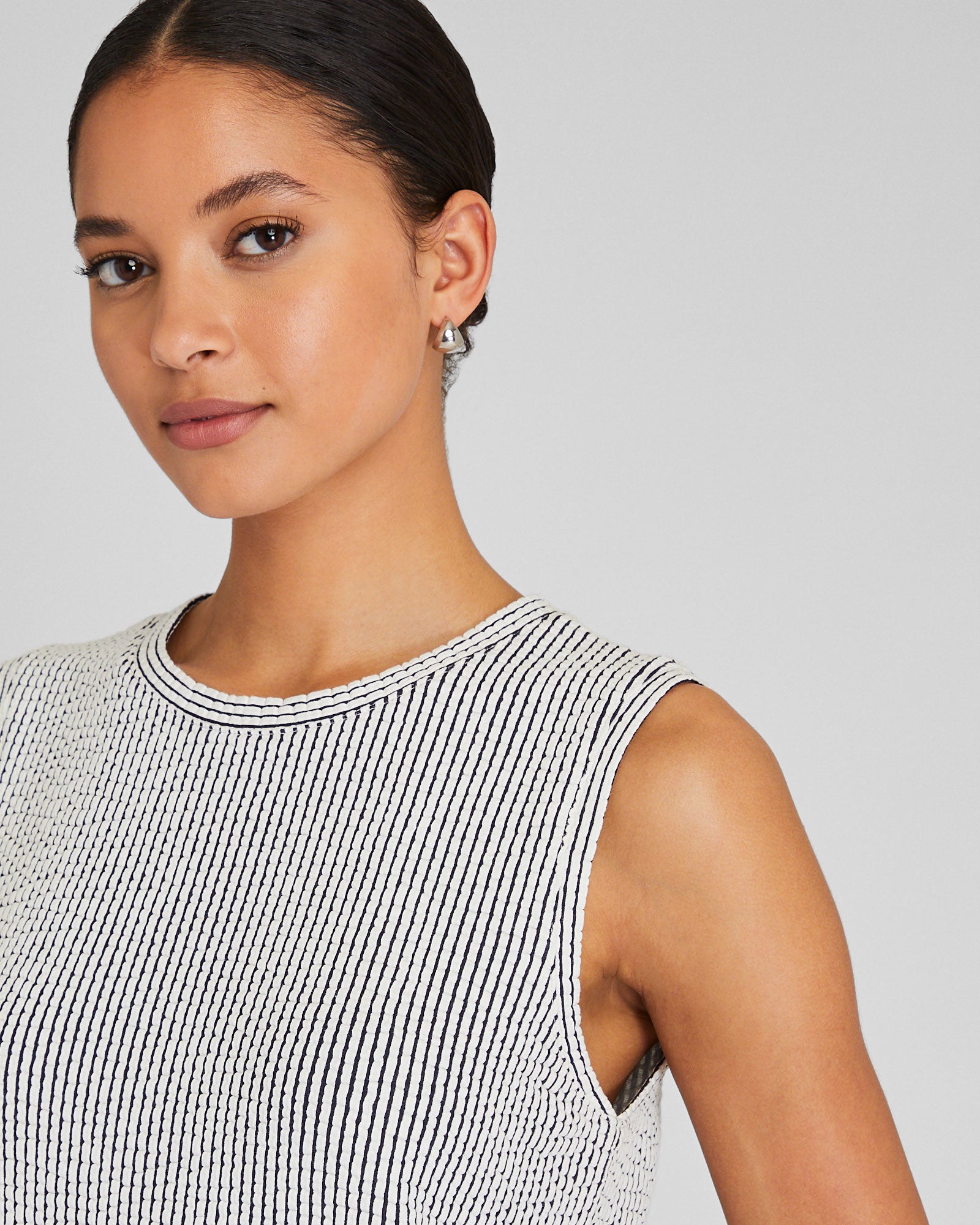 CLUB MONACO - Sleeveless Textured Stripe Dress - Black Stripe