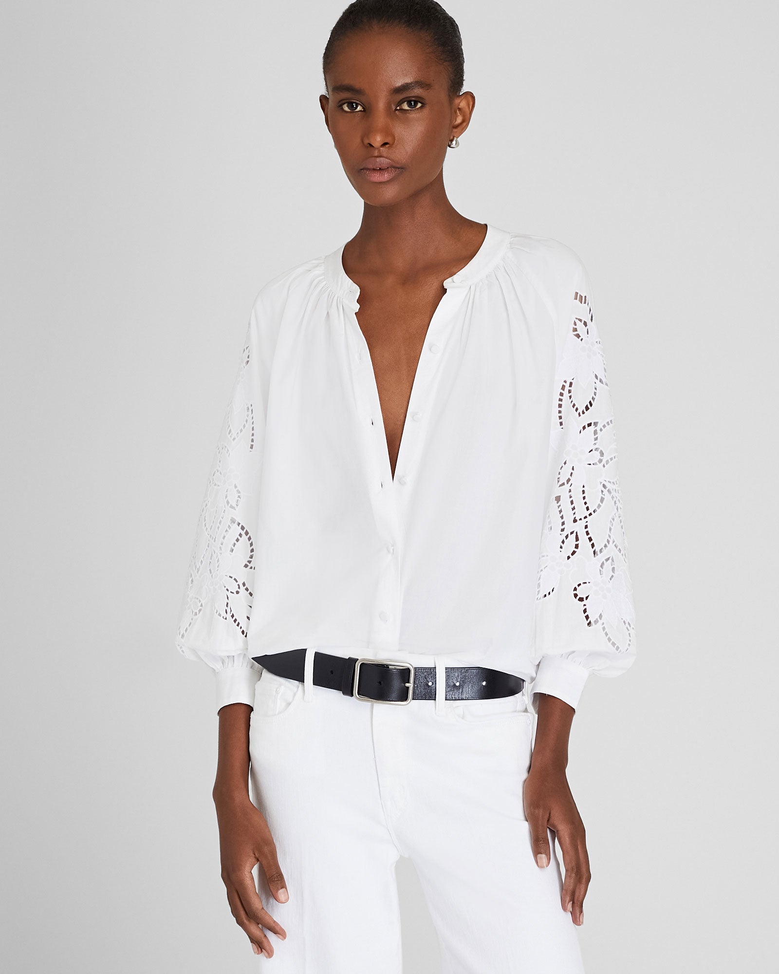 CLUB MONACO - Eyelet Sleeve Top - White