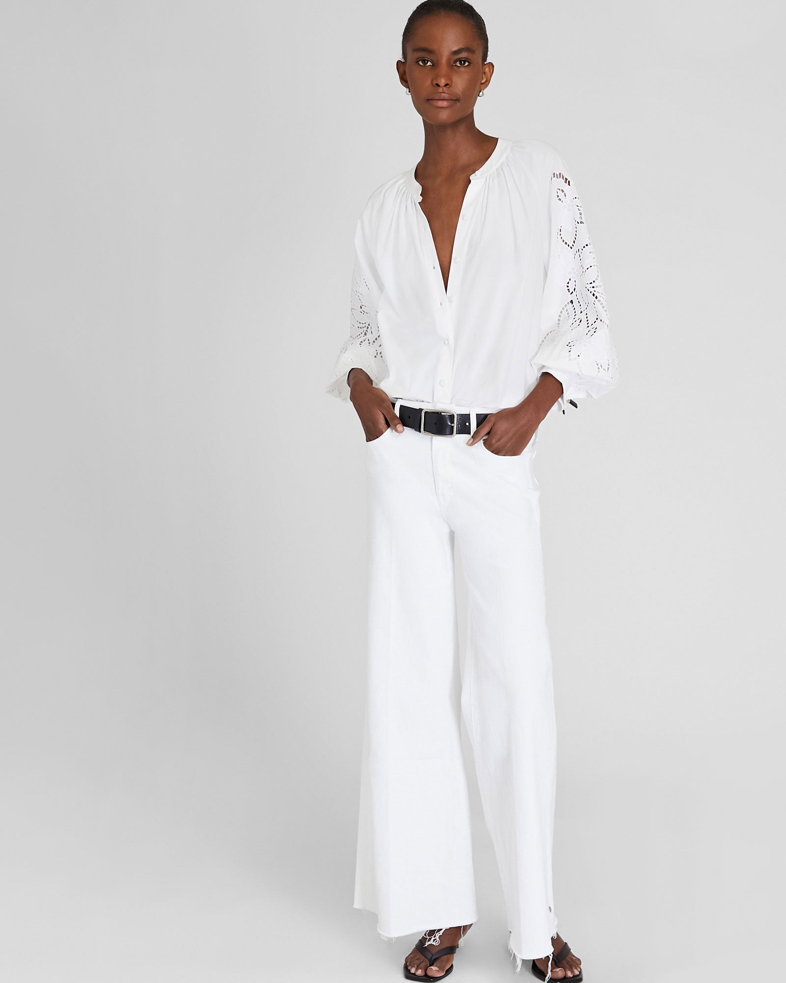 CLUB MONACO - Eyelet Sleeve Top - White