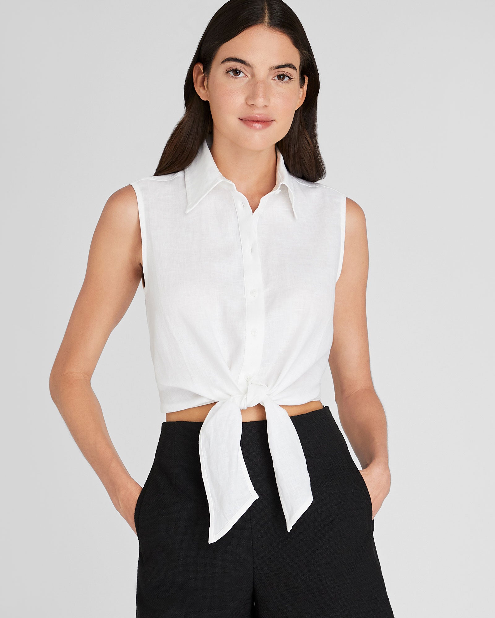 CLUB MONACO - Sleeveless Linen Top - White