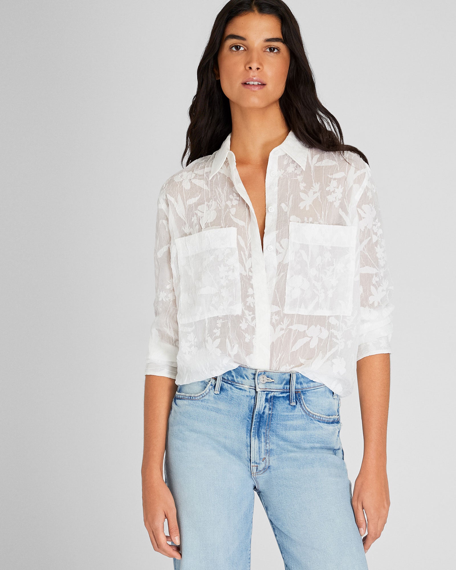 CLUB MONACO - Chemise transparente florale - Blanc