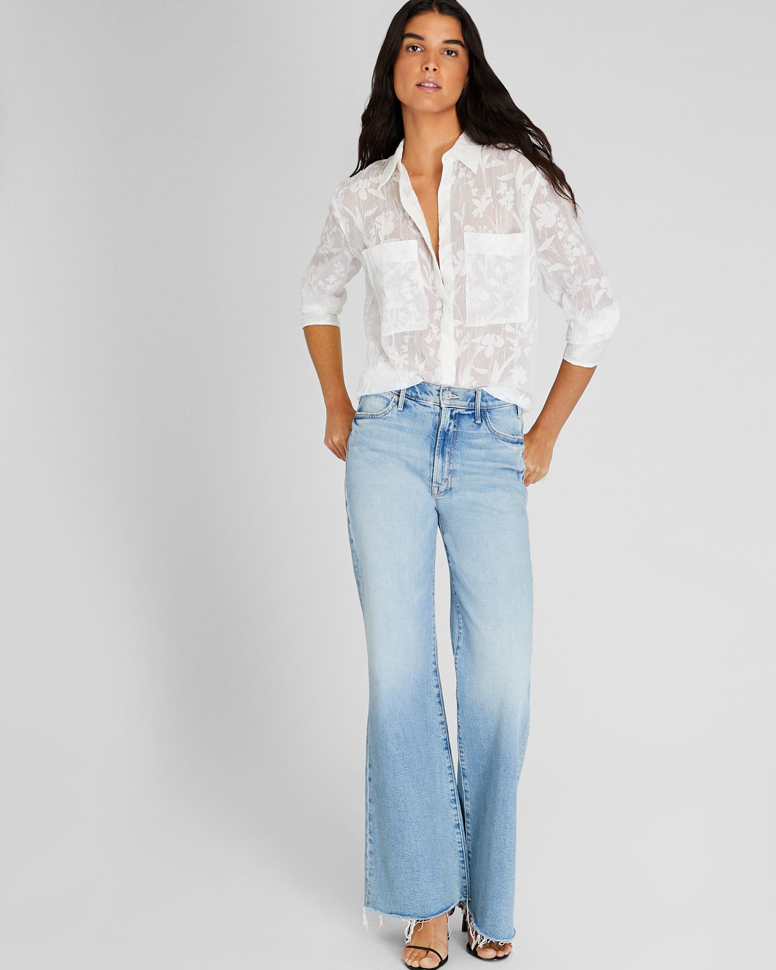 CLUB MONACO - Chemise transparente florale - Blanc