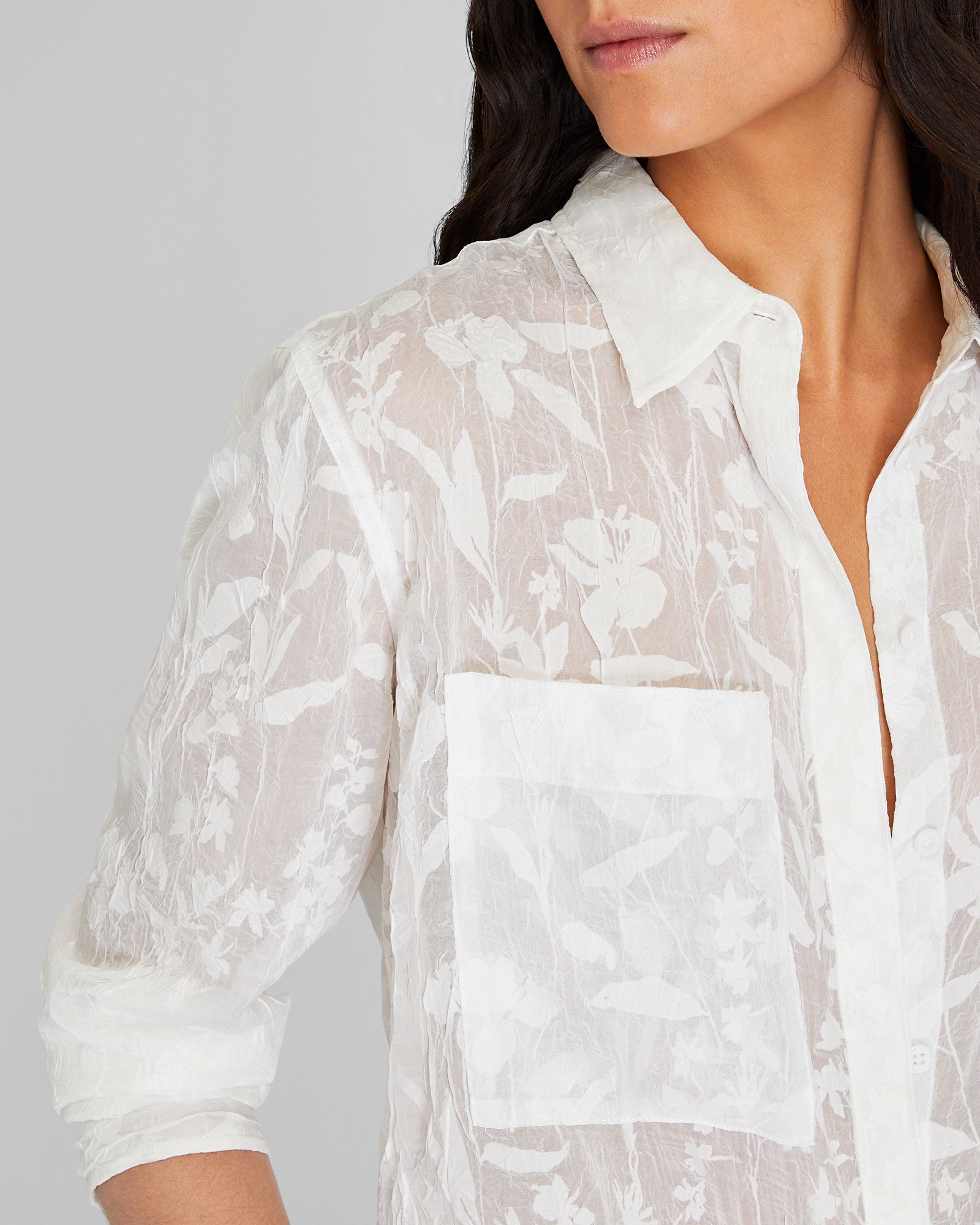 CLUB MONACO - Chemise transparente florale - Blanc