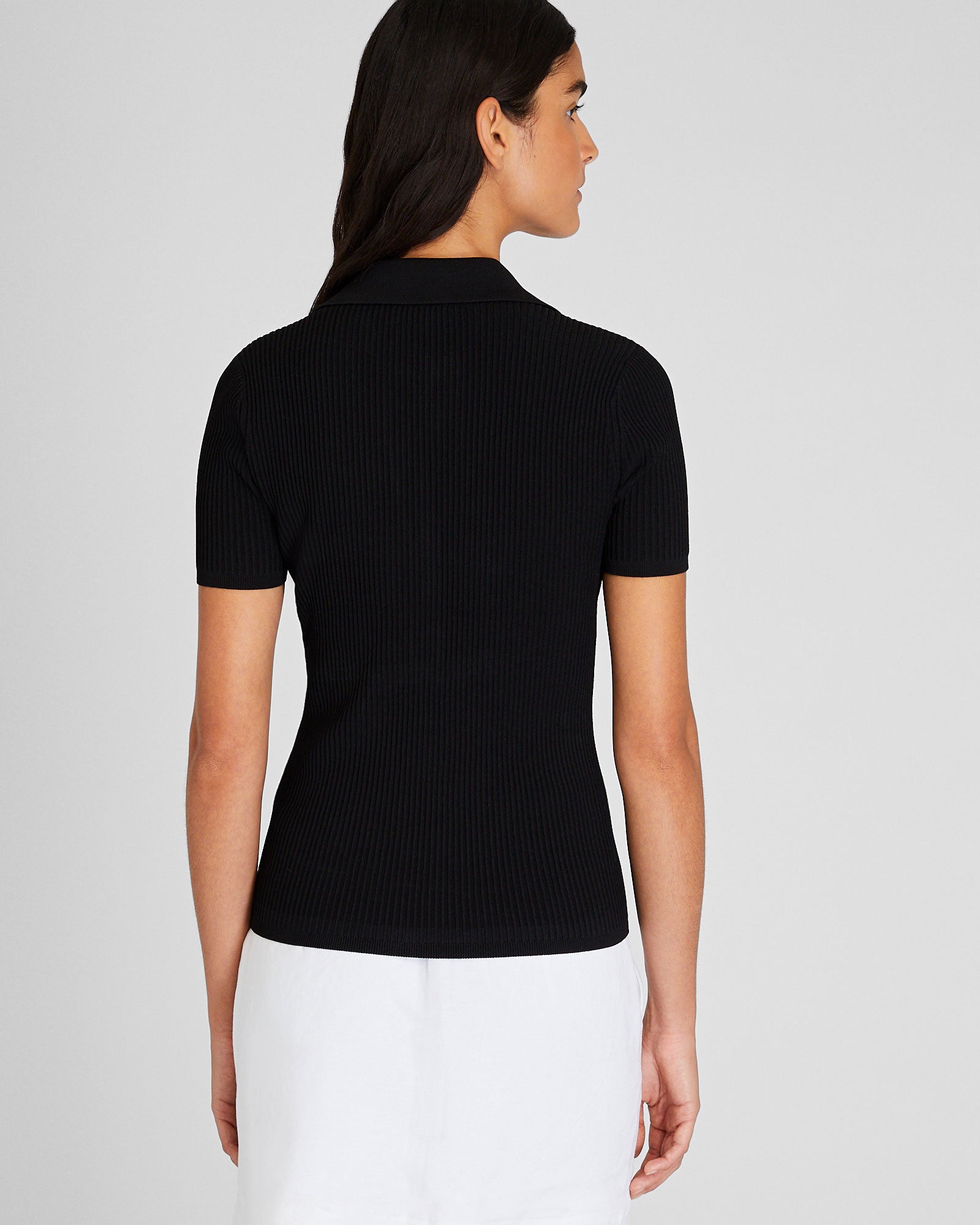 CLUB MONACO - Ribbed Johnny Collar Tee - Black
