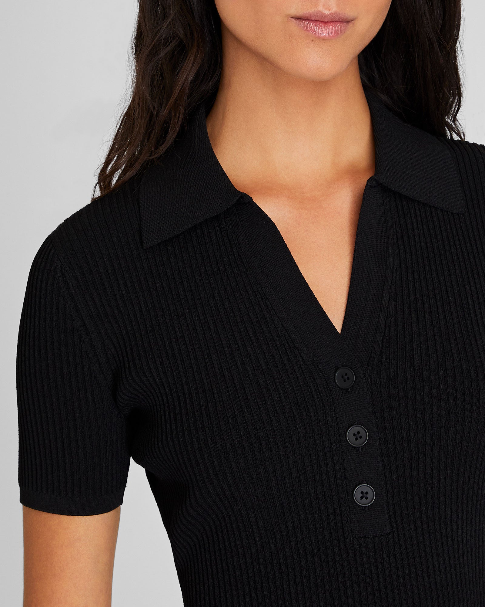 CLUB MONACO - Ribbed Johnny Collar Tee - Black