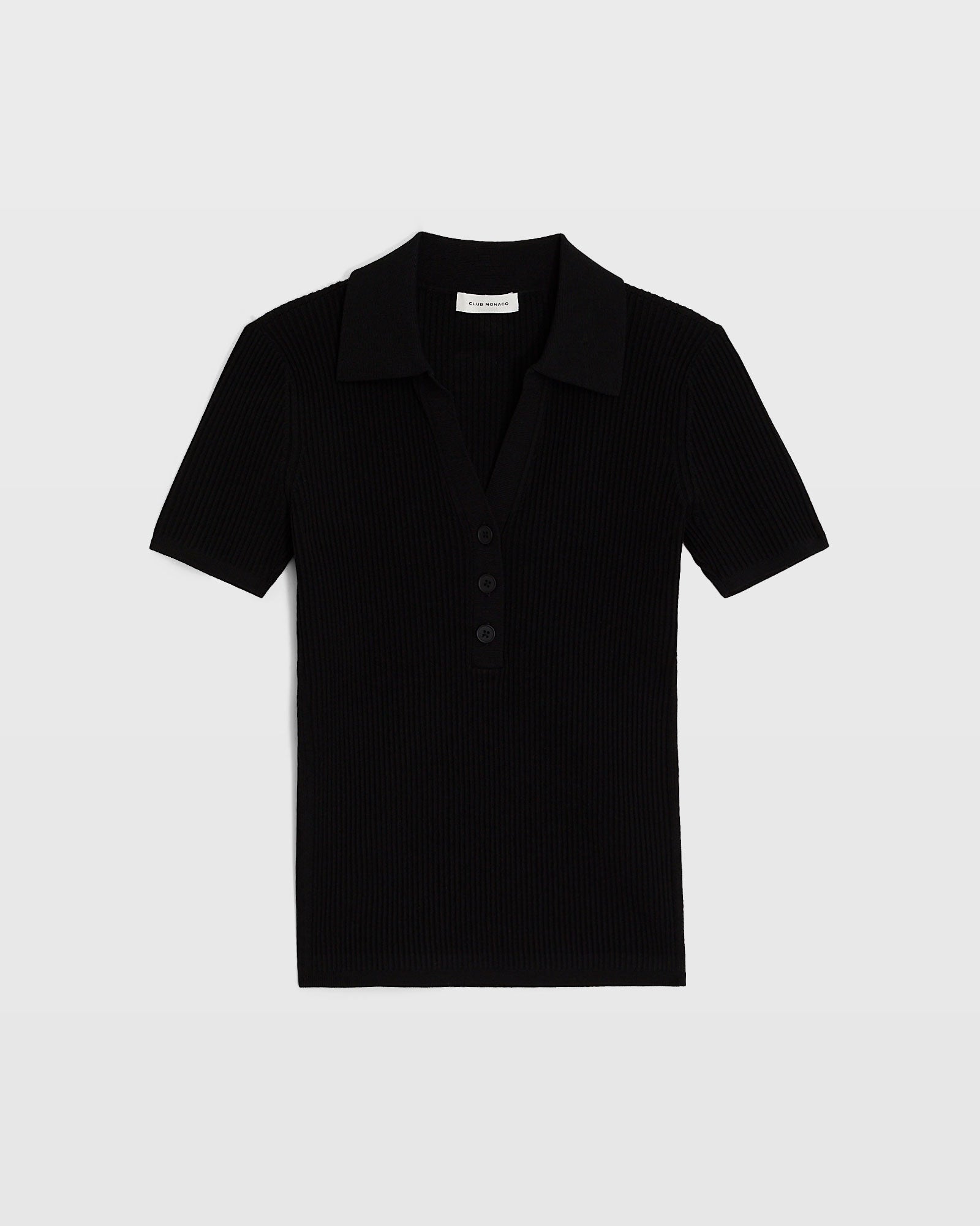 CLUB MONACO - Ribbed Johnny Collar Tee - Black