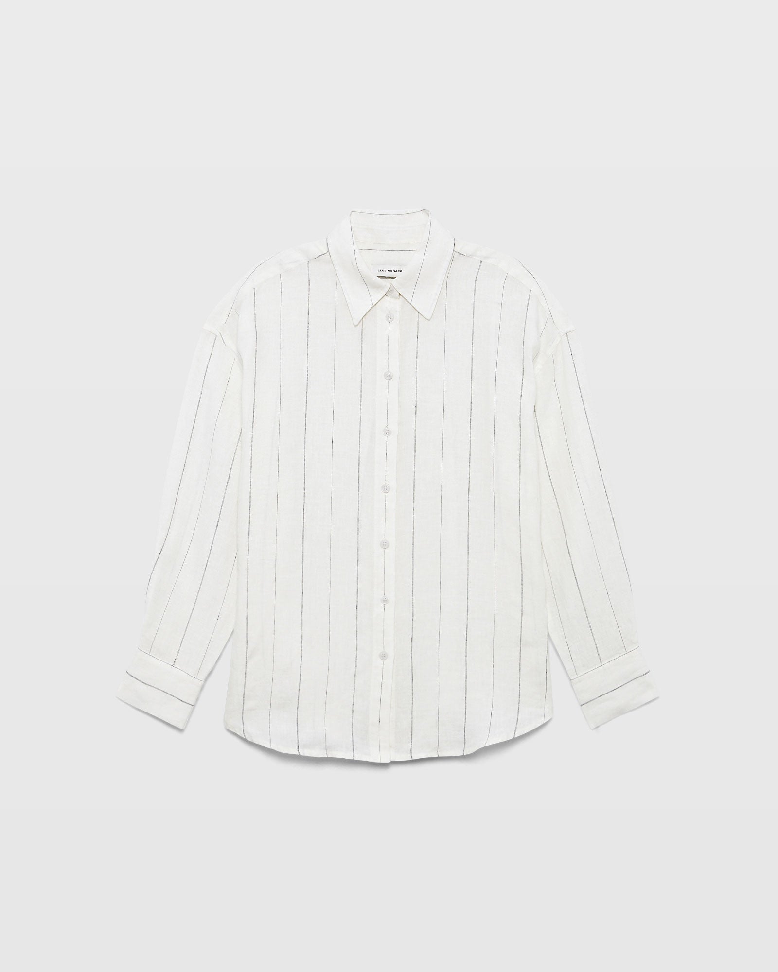 CLUB MONACO - Chemisier boutonné en lin à rayures - Base Blanche Rayée
