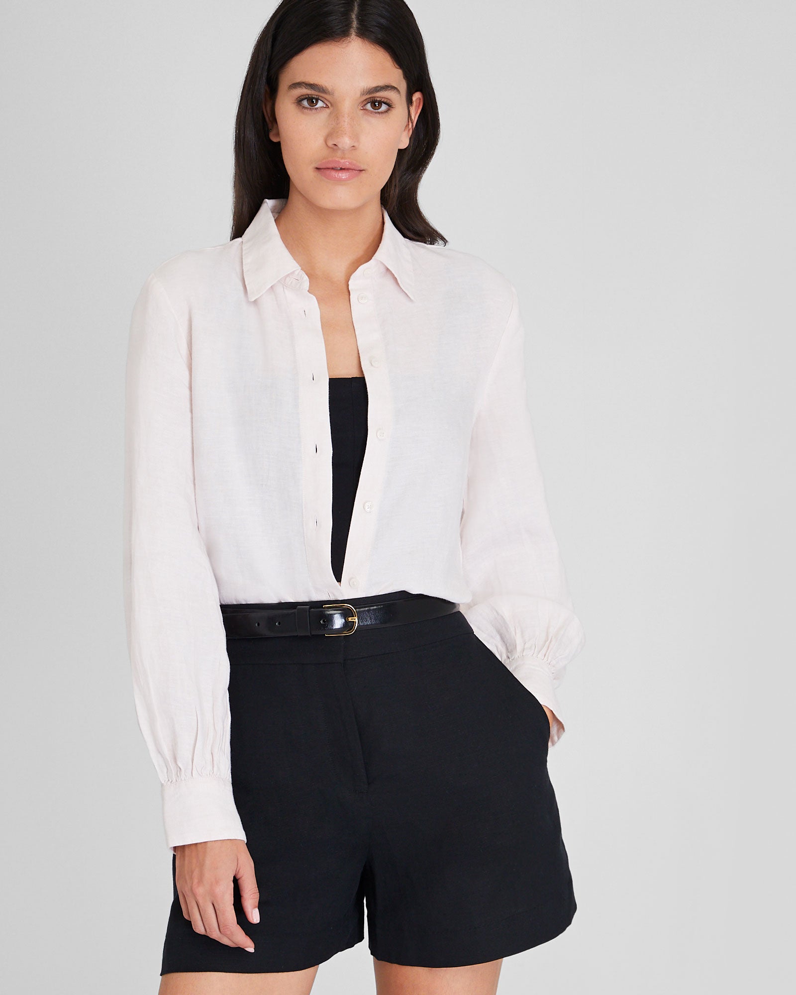 CLUB MONACO - Linen Blouson Sleeve Top - Light Peach