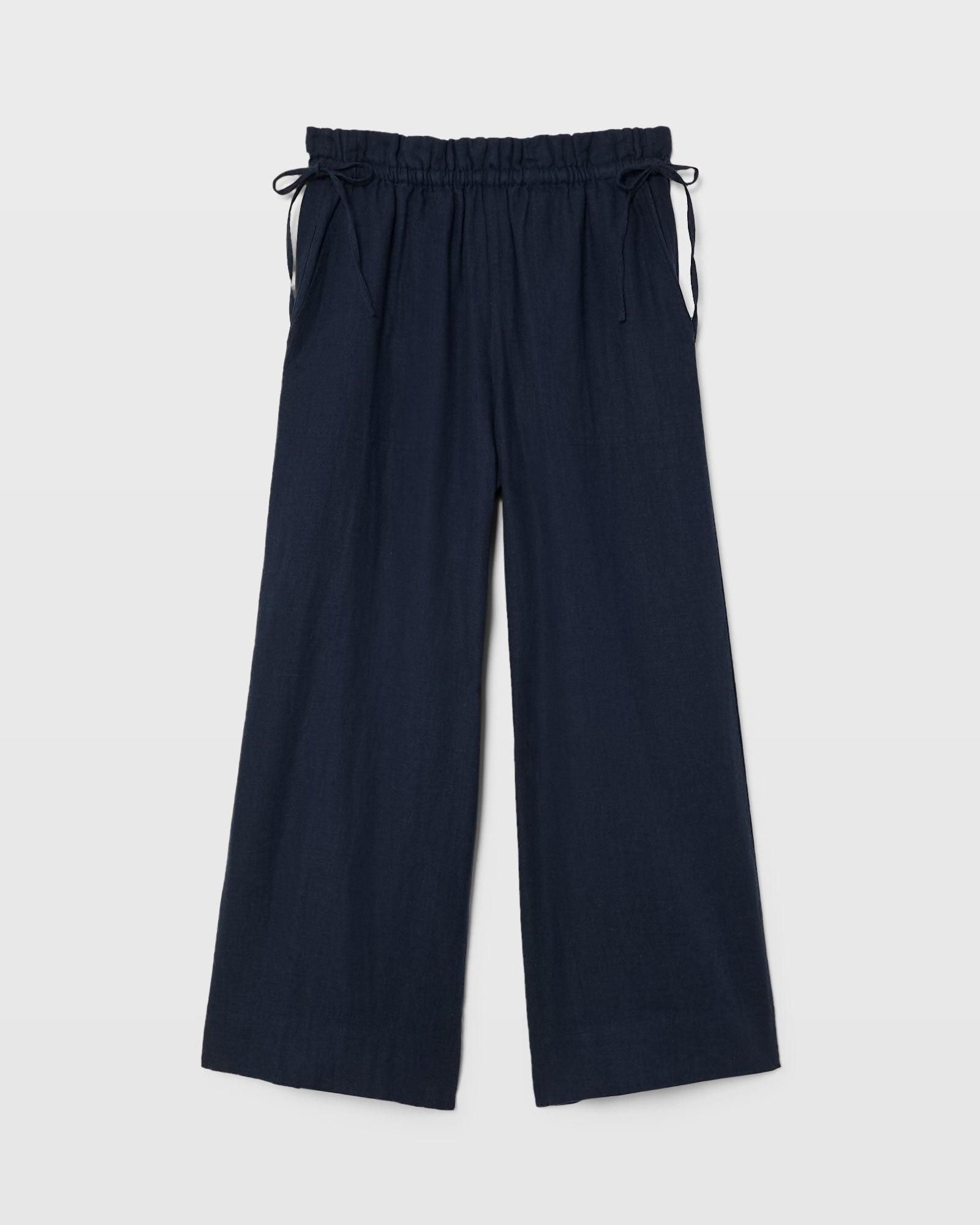 CLUB MONACO - Cropped Linen Side Tie Pant - Navy