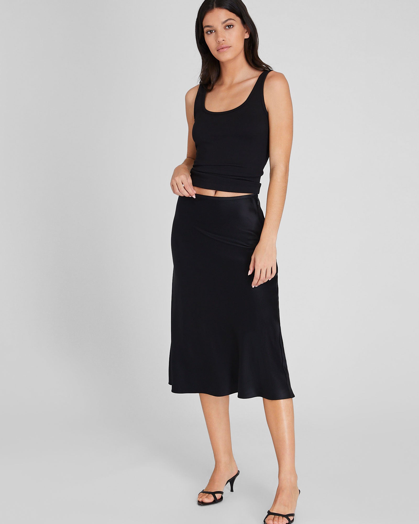 CLUB MONACO - Jupe mi-longue en soie charmeuse - Noir