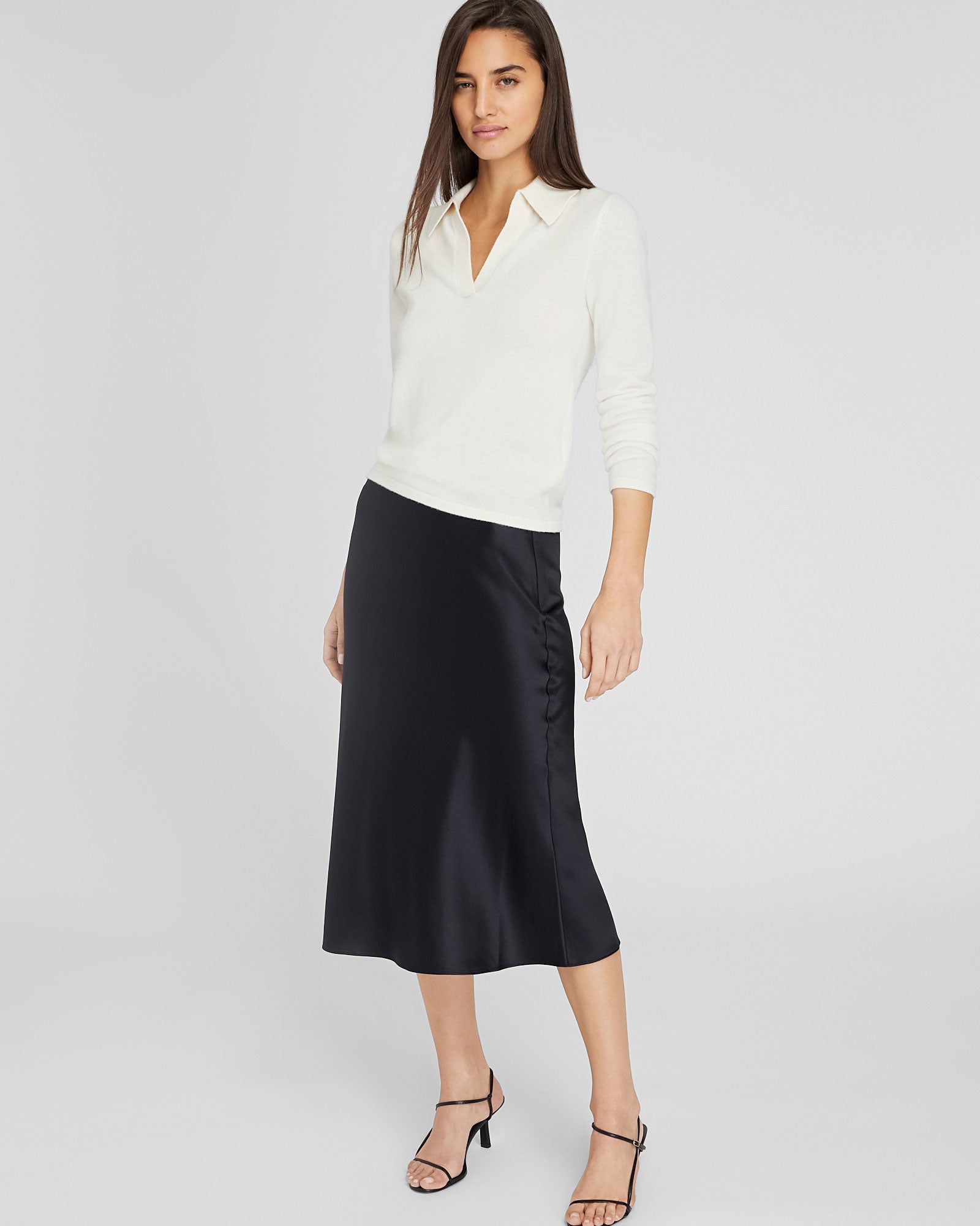 CLUB MONACO - Jupe mi-longue en soie charmeuse - Noir