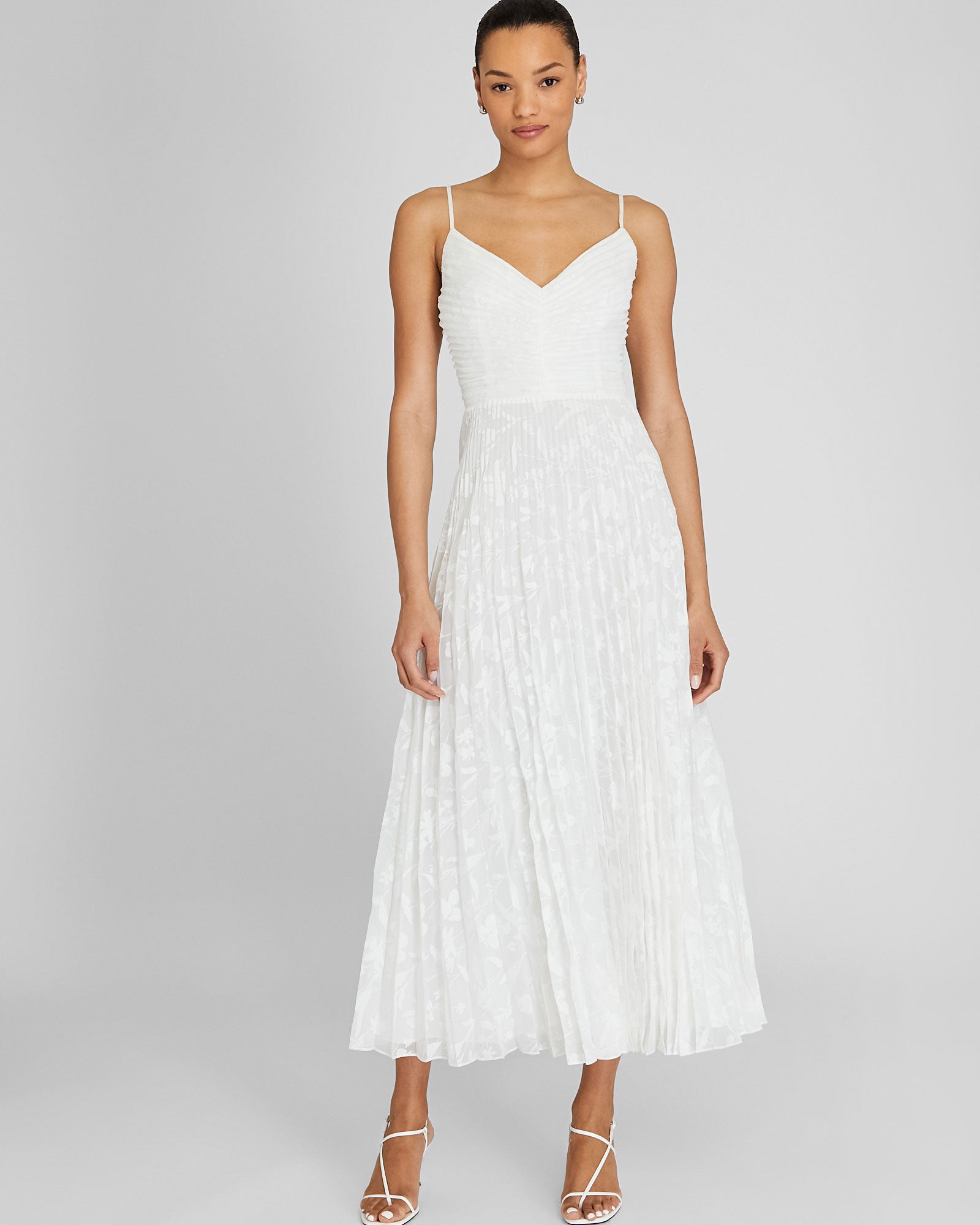 CLUB MONACO - Robe mi-longue plissée en jacquard - Blanc Cassé
