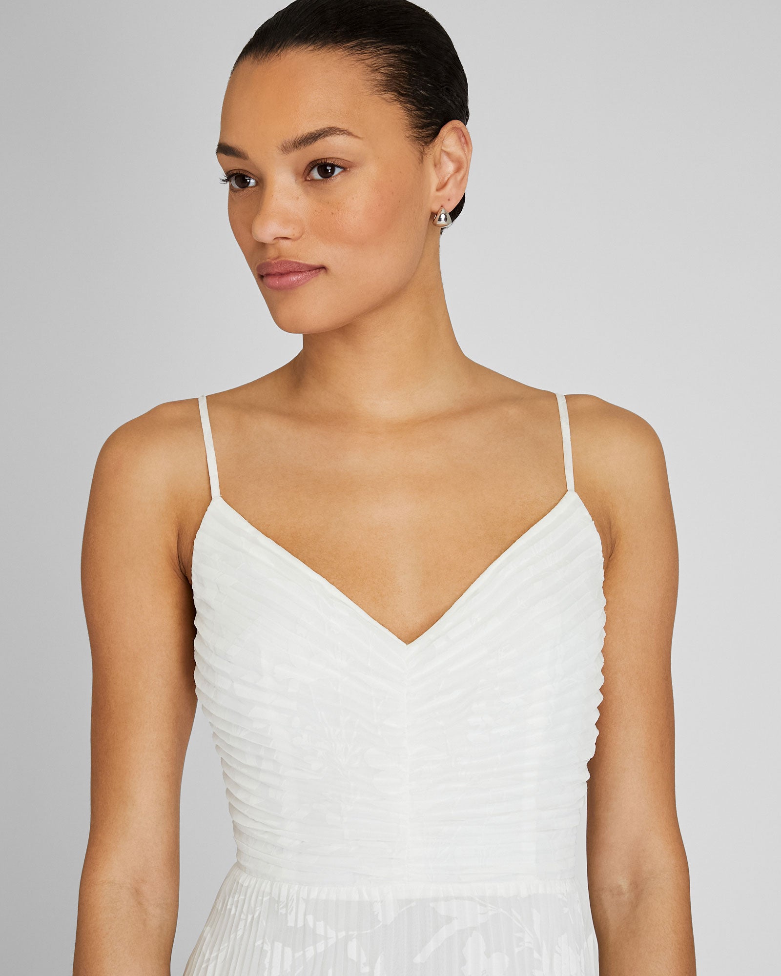 CLUB MONACO - Robe mi-longue plissée en jacquard - Blanc Cassé