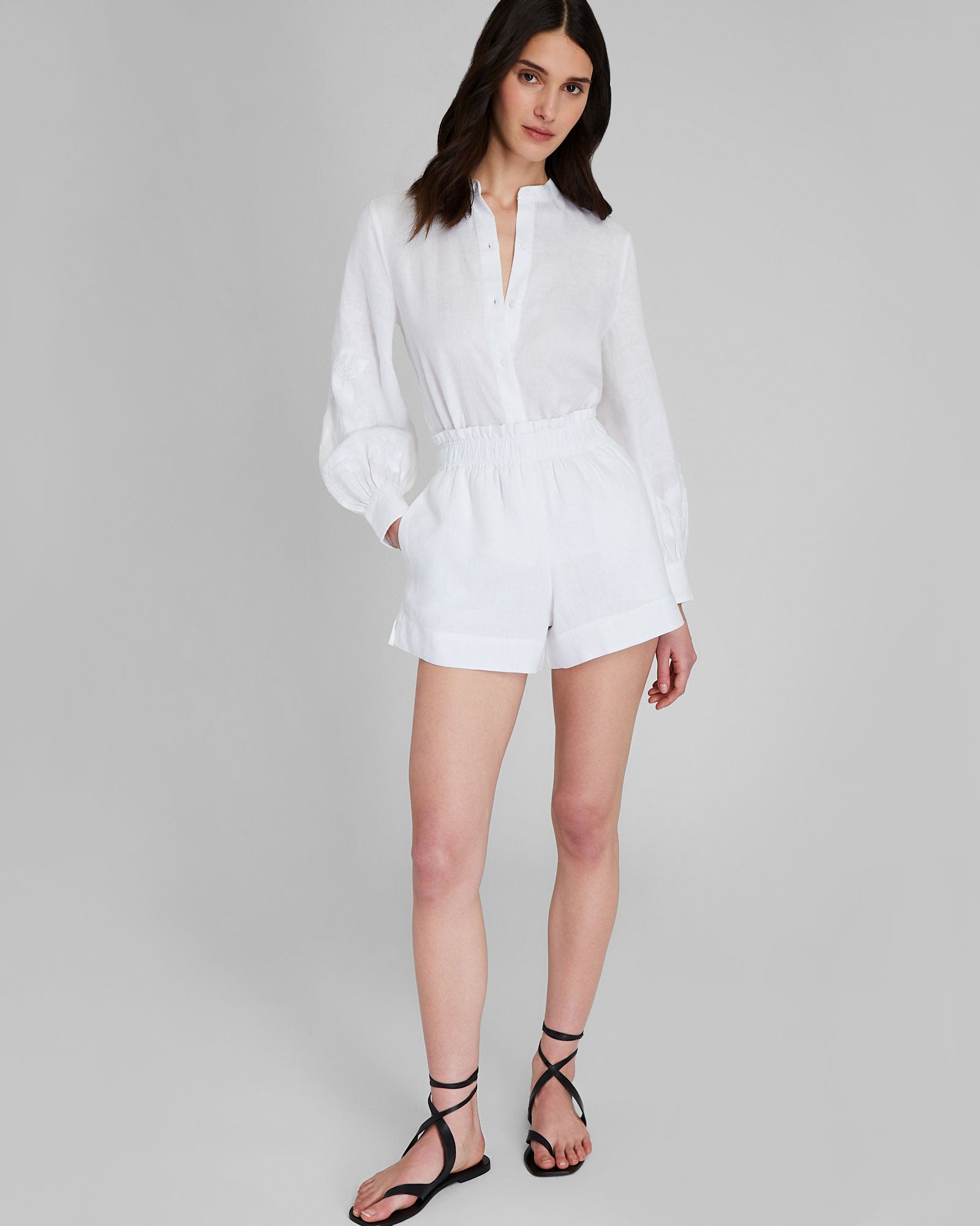 CLUB MONACO - Short à enfiler en mélange de lin - Blanc