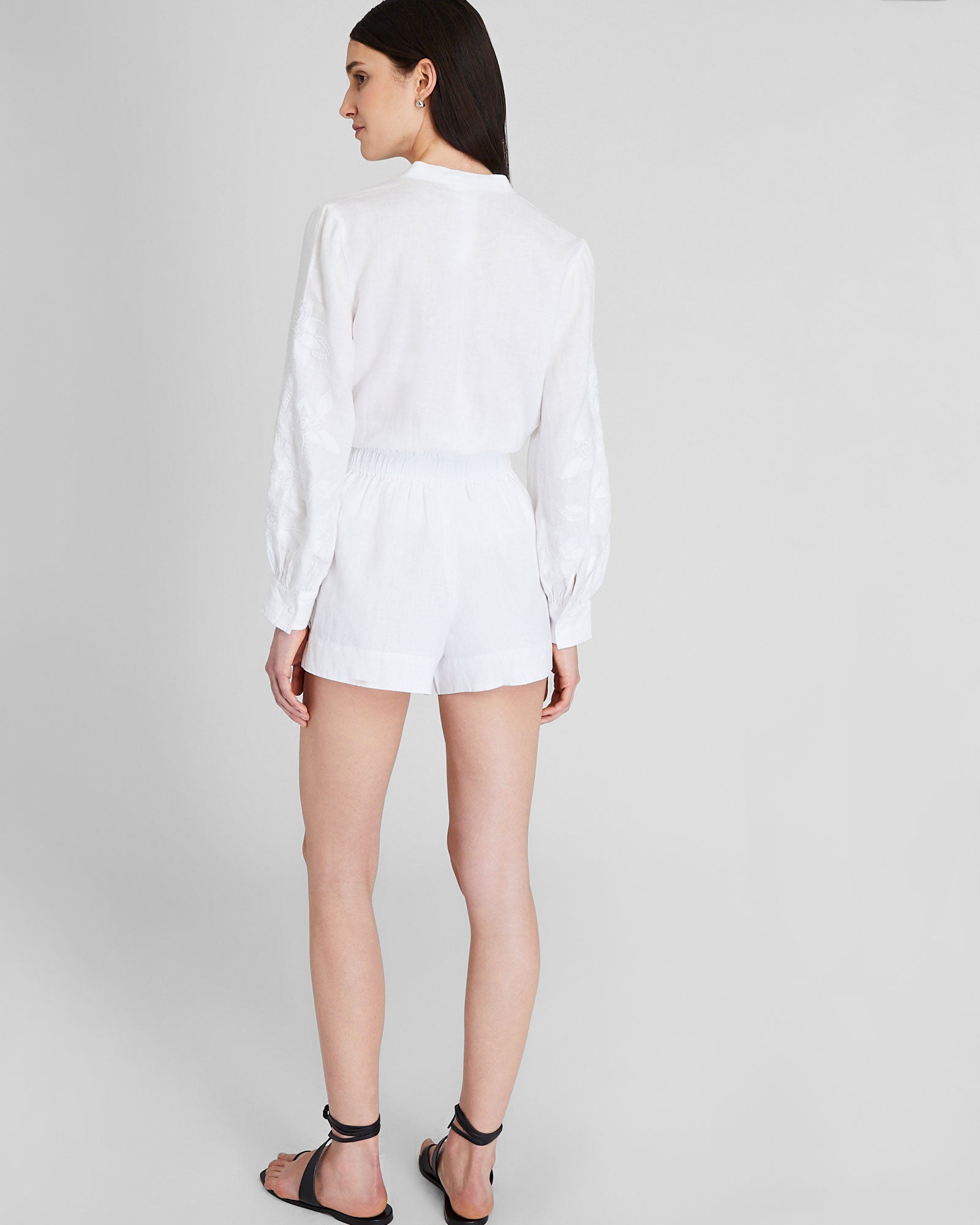 CLUB MONACO - Short à enfiler en mélange de lin - Blanc