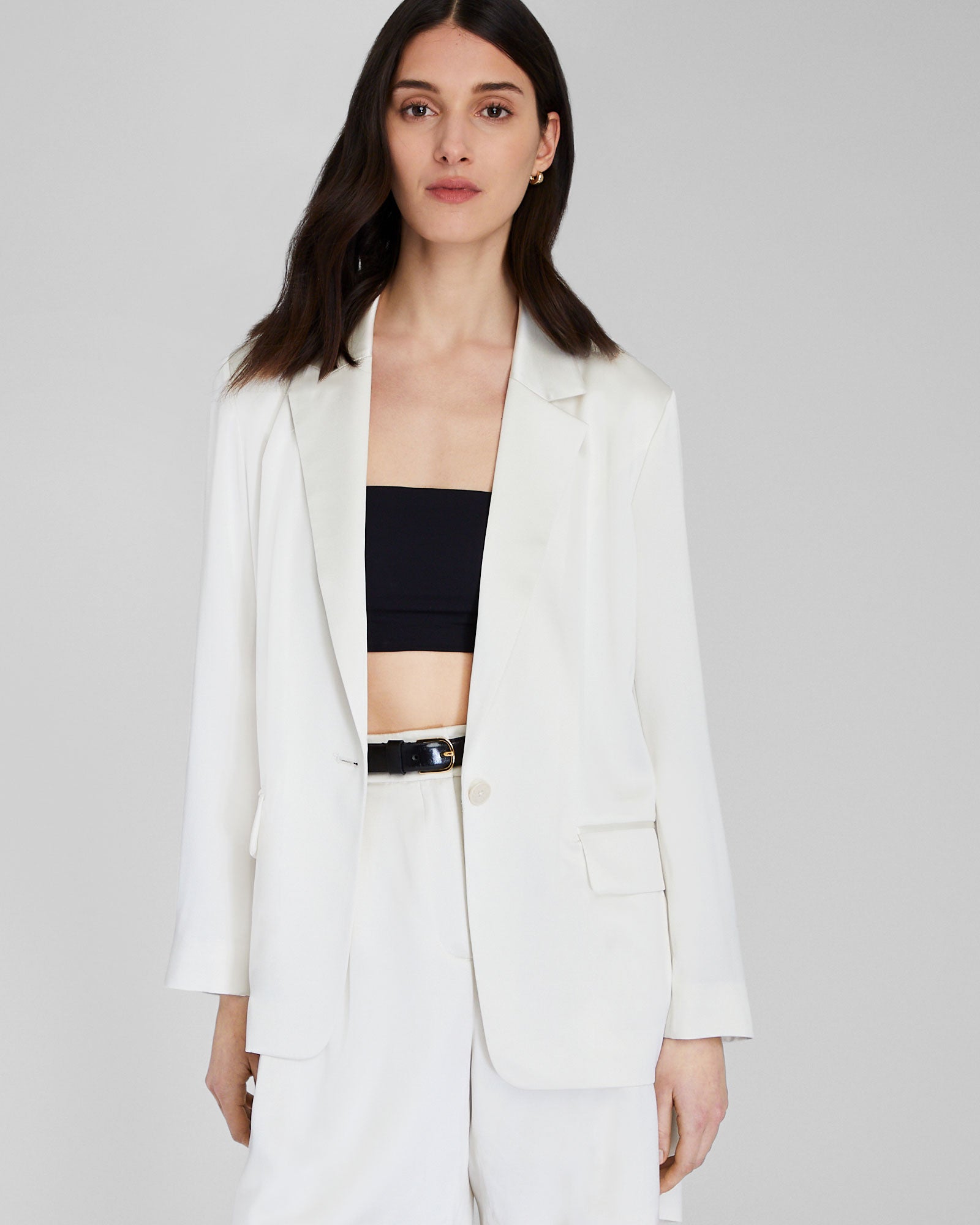CLUB MONACO - Silk Charmeuse Relaxed Blazer - Blanc Cassé