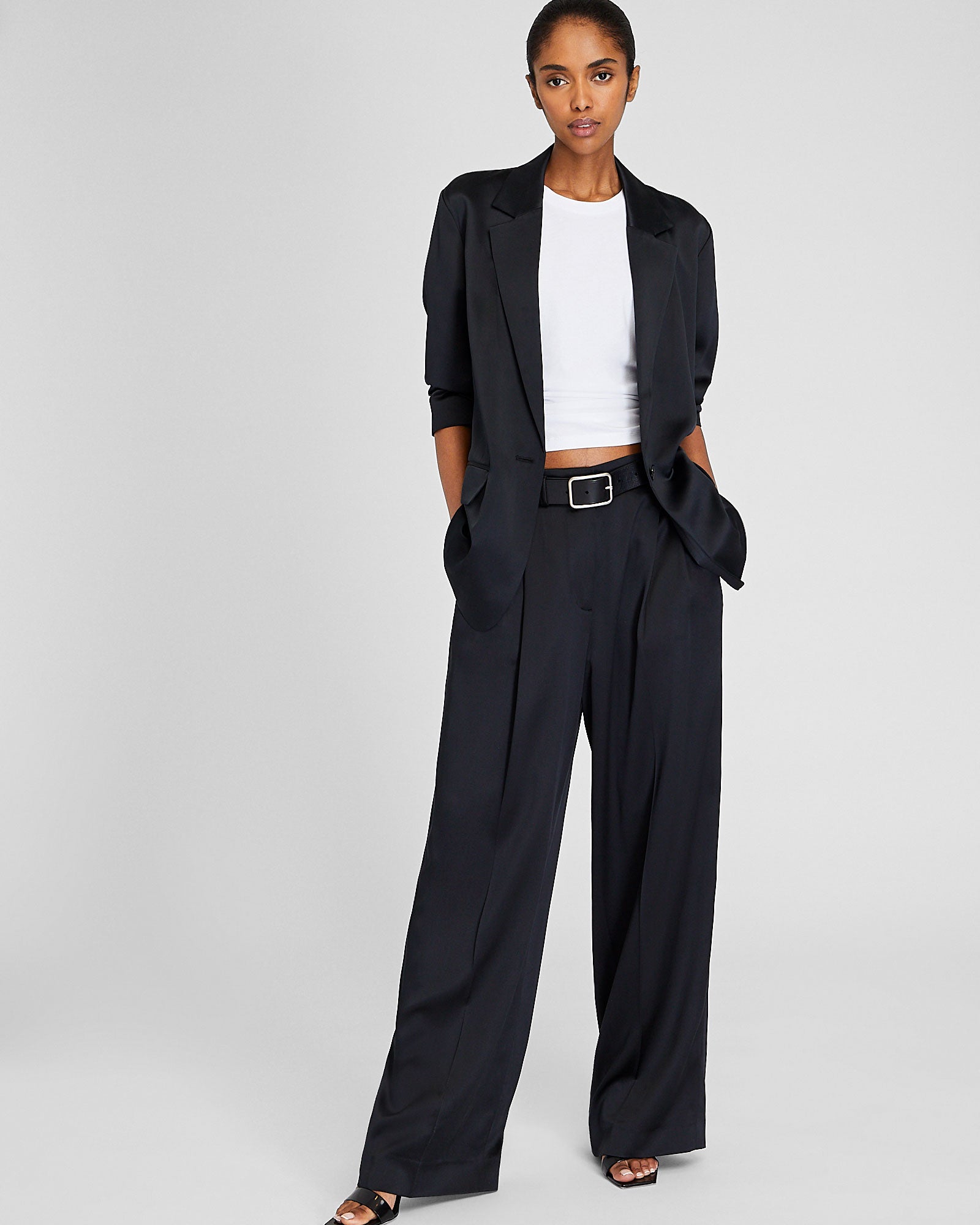 CLUB MONACO - Silk Charmeuse Pleated Pant - Black