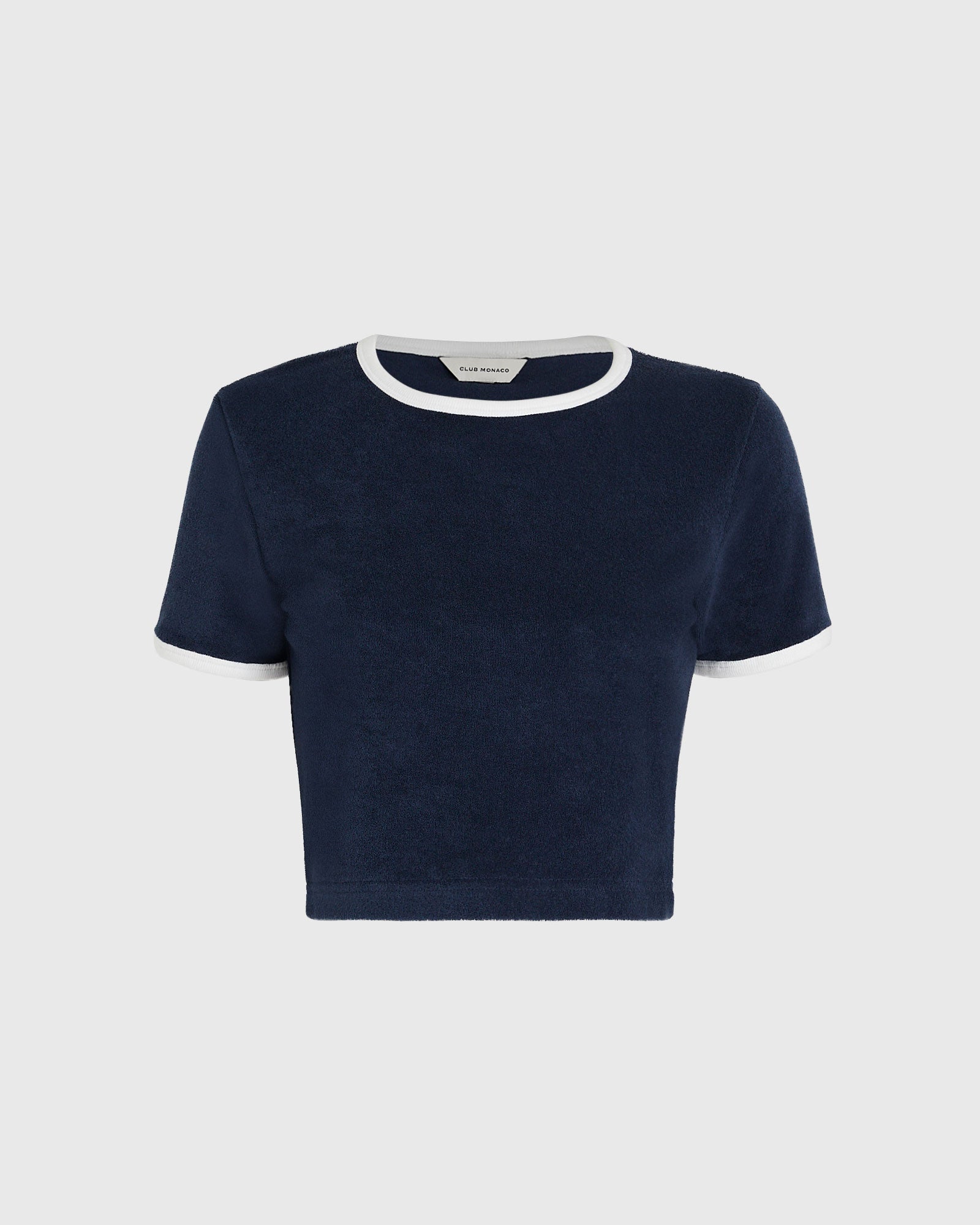 CLUB MONACO - Cropped Terry Tee - Navy White Stripe