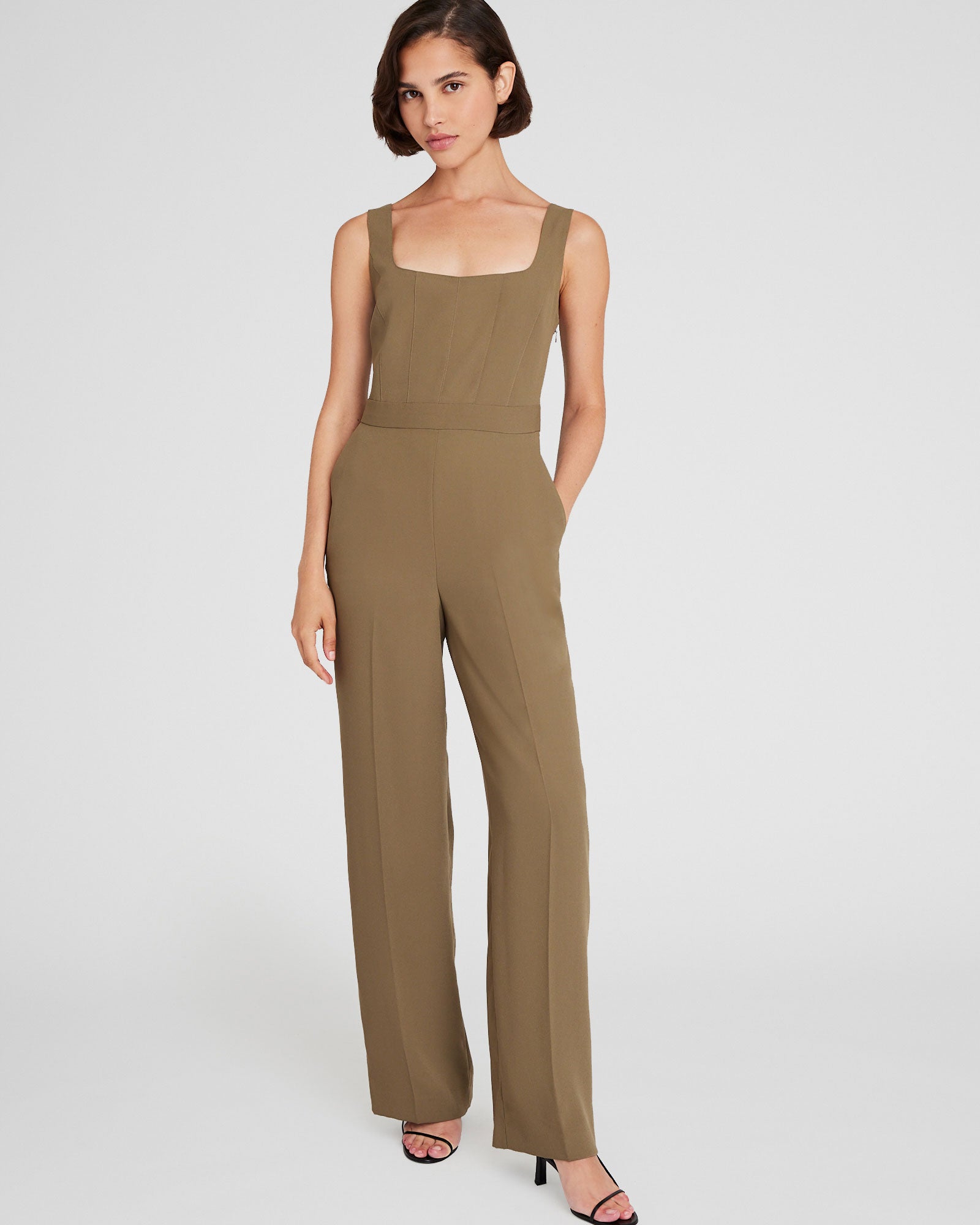 CLUB MONACO - Crepe Square-Neck Jumpsuit - Olive Pit