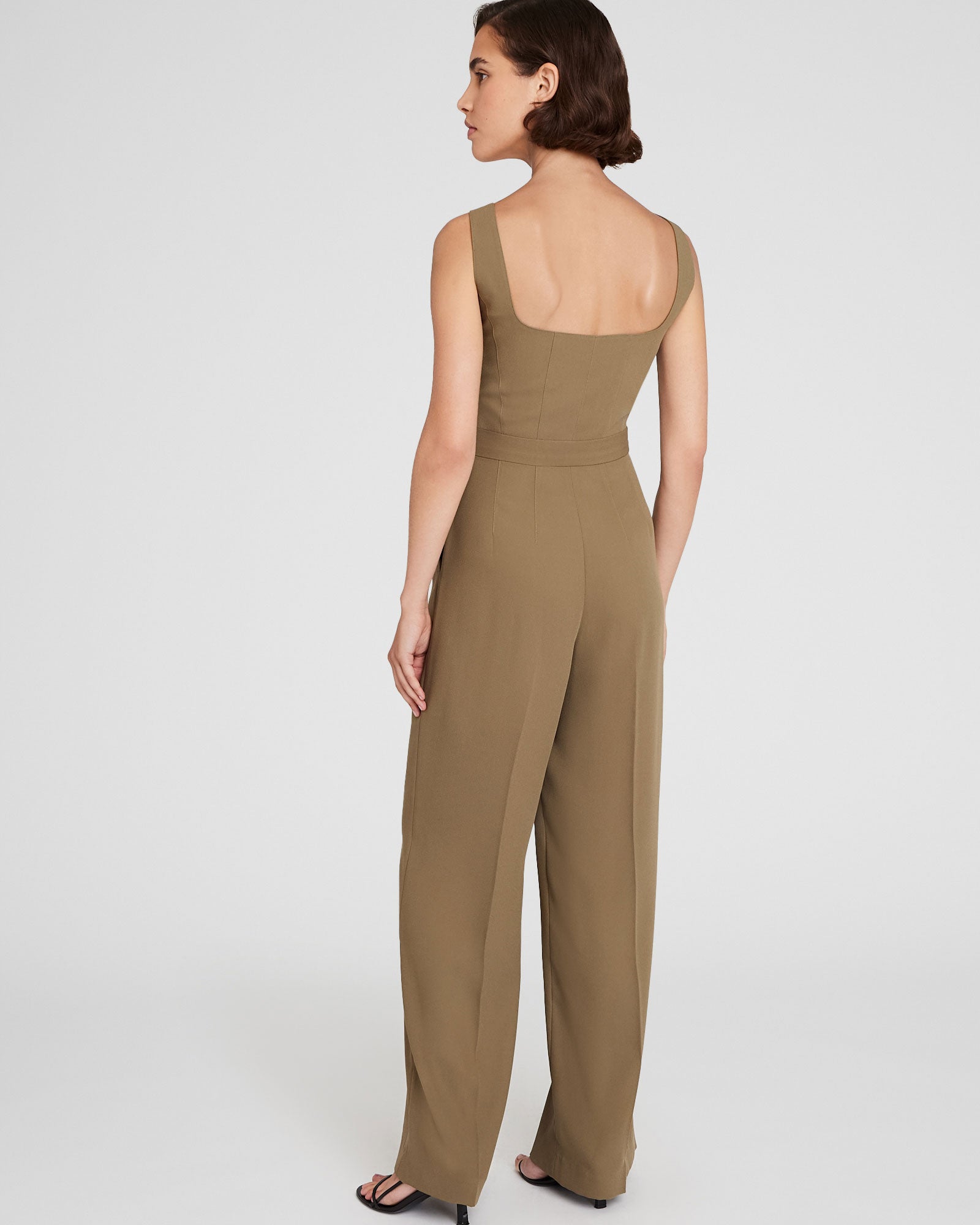 CLUB MONACO - Crepe Square-Neck Jumpsuit - Olive Pit