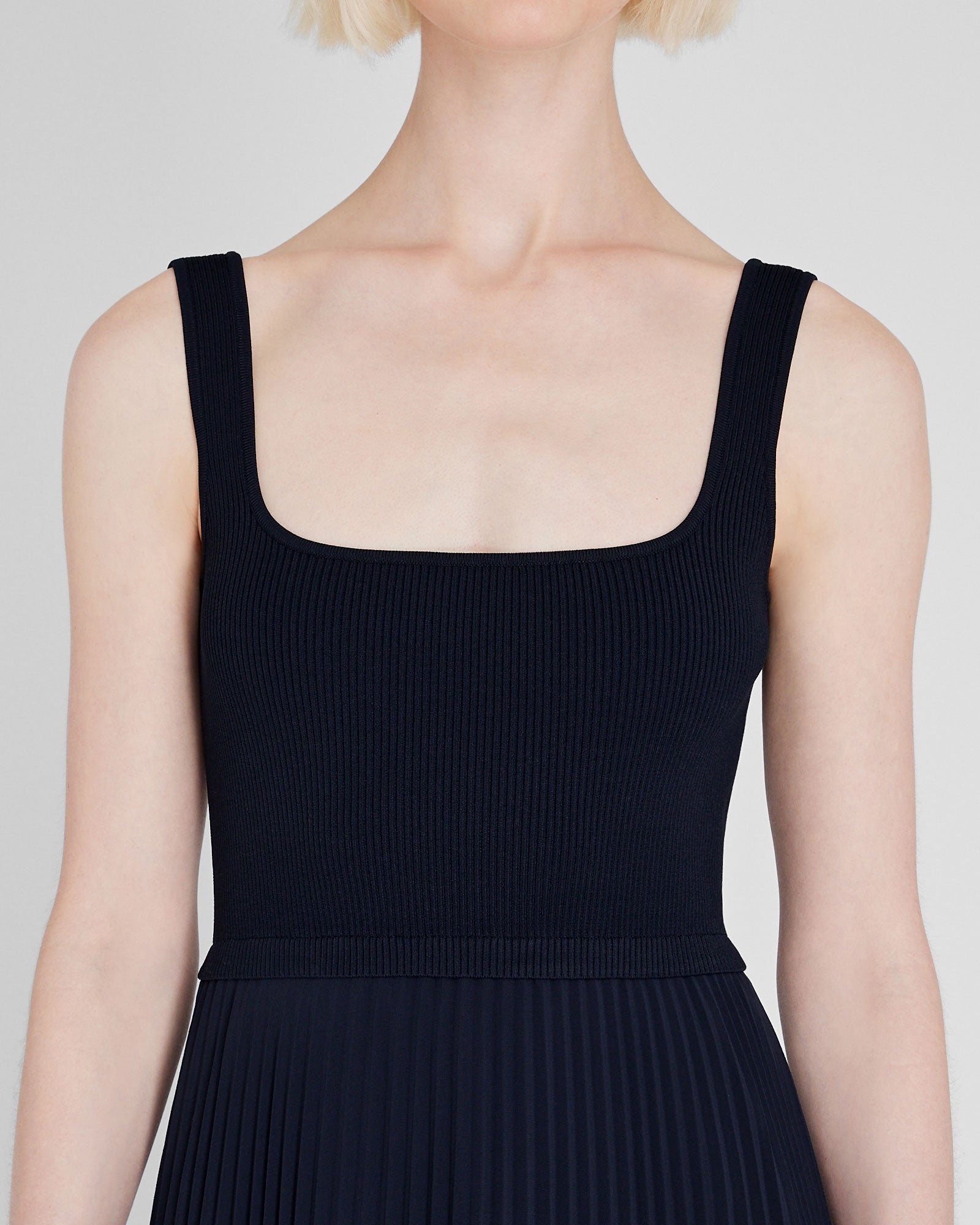 CLUB MONACO - Sleeveless Knit Pleated Maxi Dress - Navy