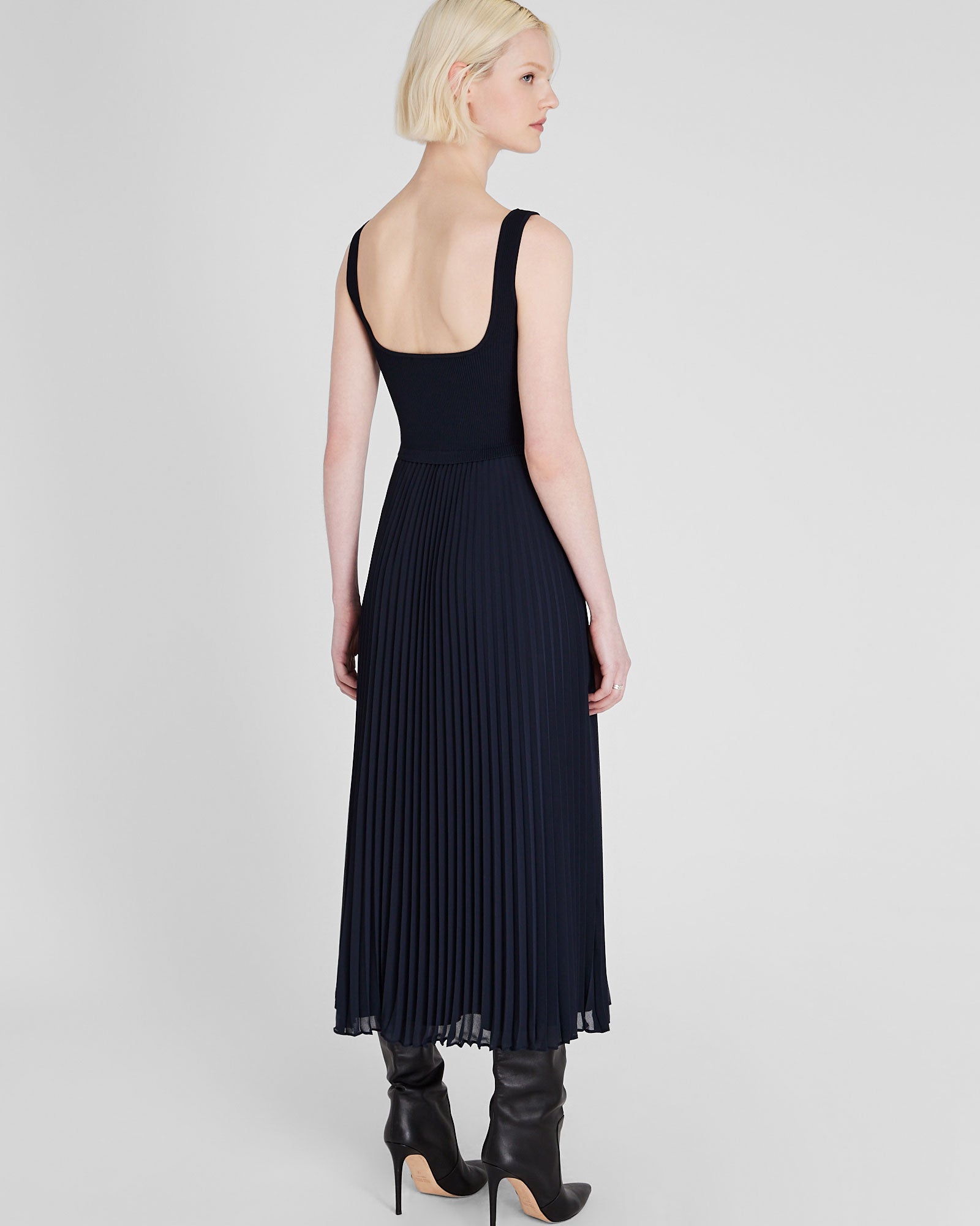 CLUB MONACO - Sleeveless Knit Pleated Maxi Dress - Navy