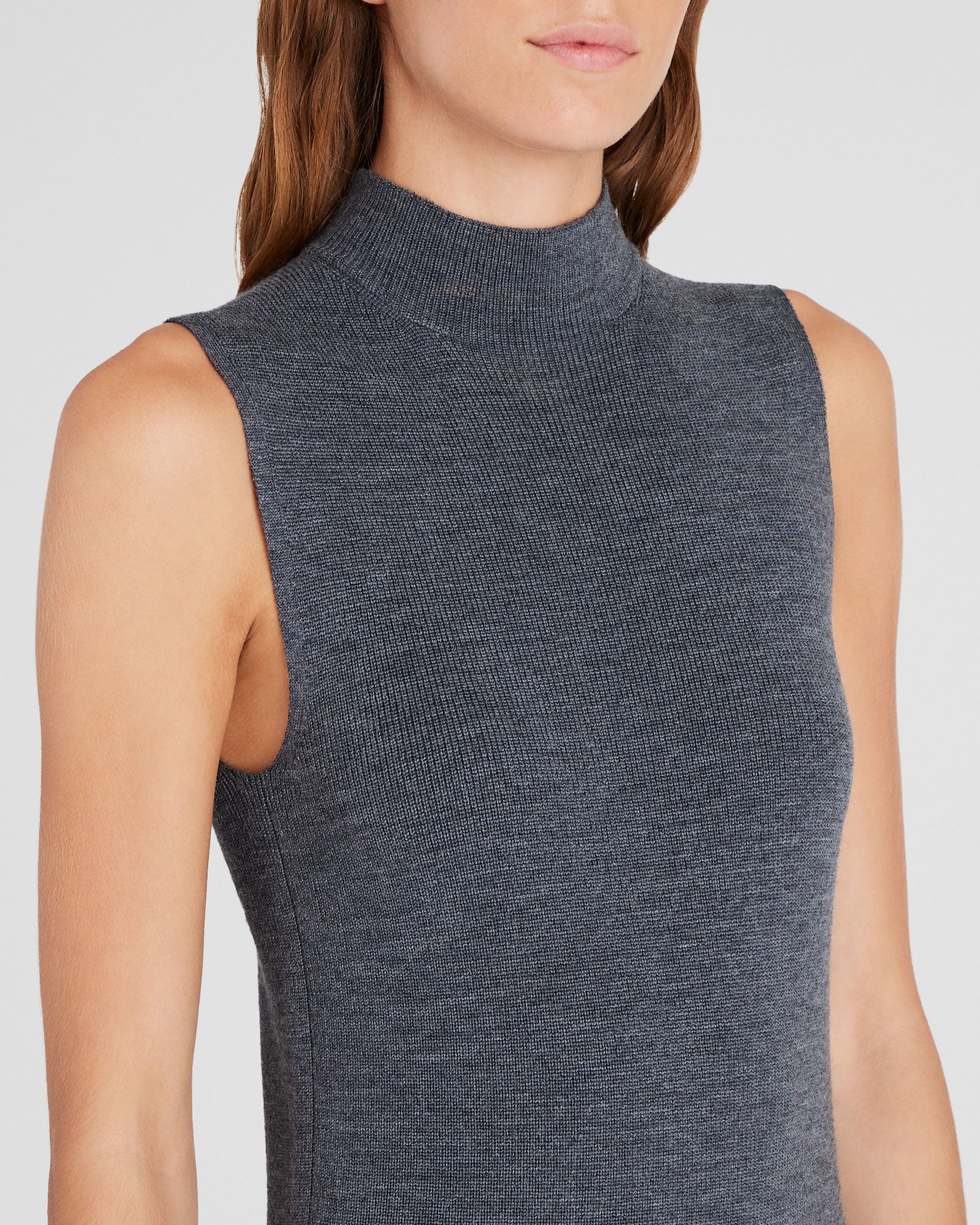 CLUB MONACO - Merino Ribbed Mockneck Dress - Black Heather Grey