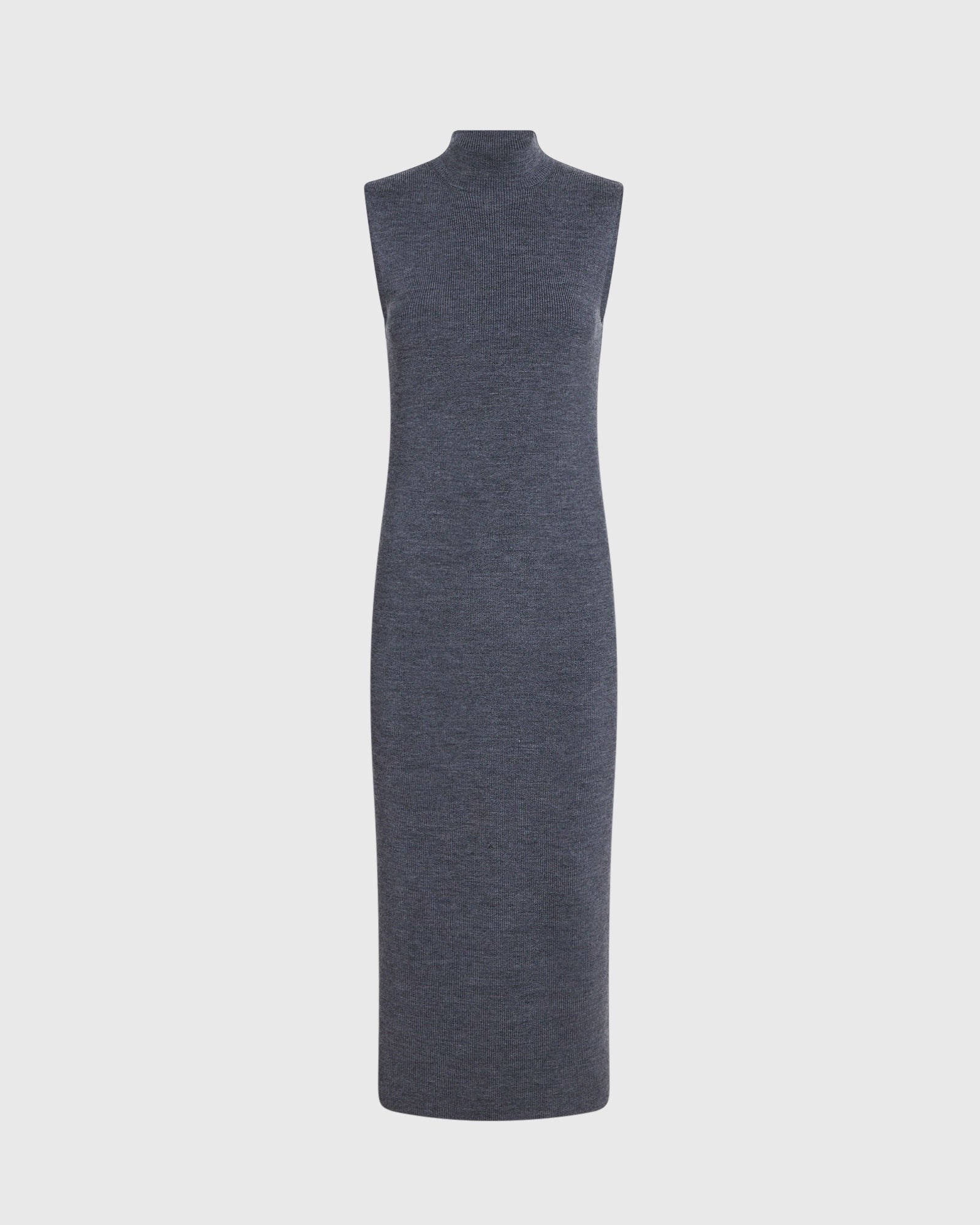 CLUB MONACO - Merino Ribbed Mockneck Dress - Black Heather Grey