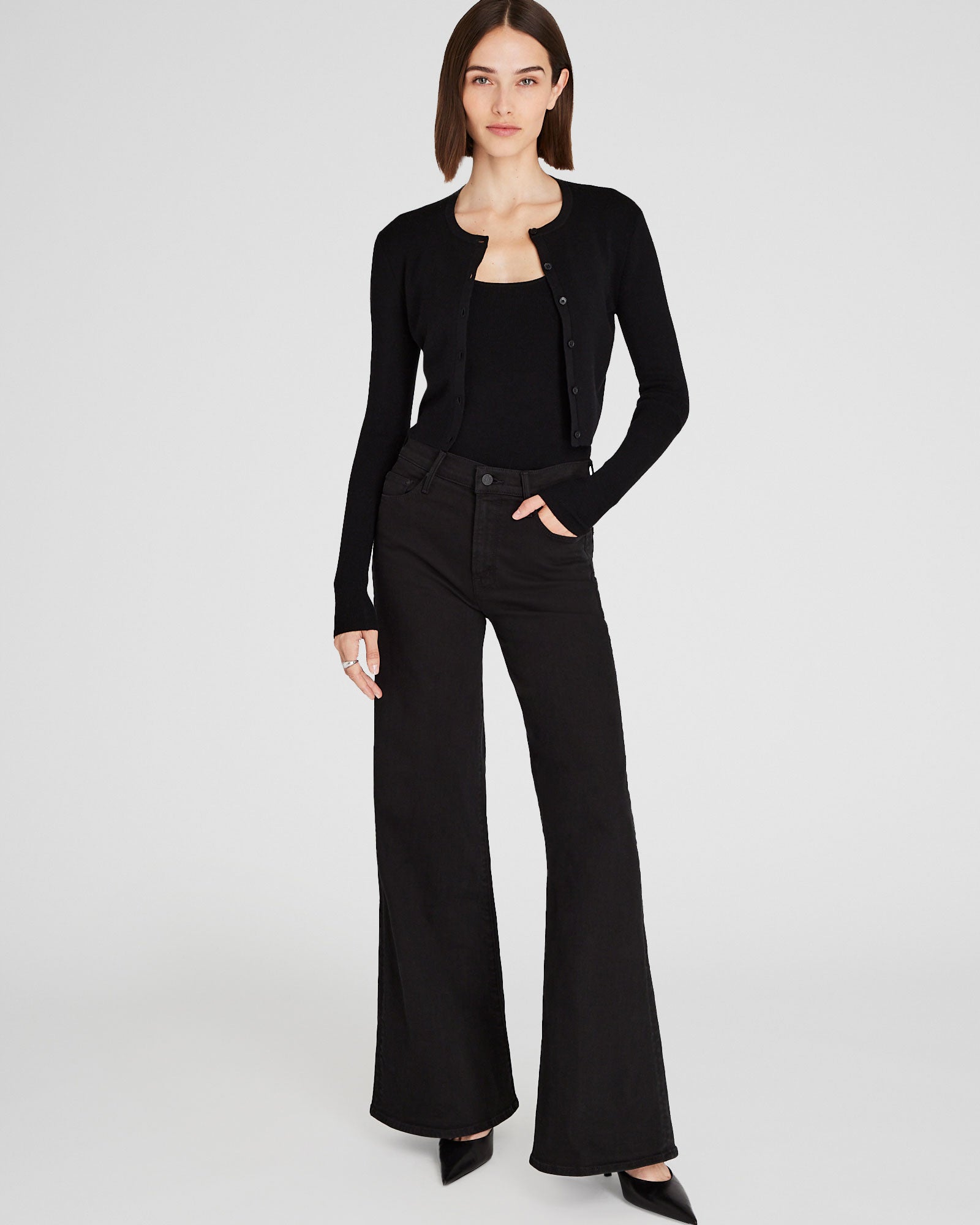 CLUB MONACO - Merino Rib Cropped Cardigan - Black