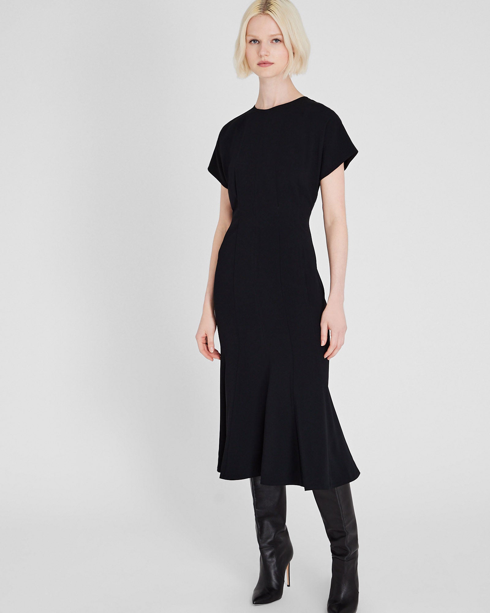 CLUB MONACO - Crewneck Crepe Midi Dress - Black